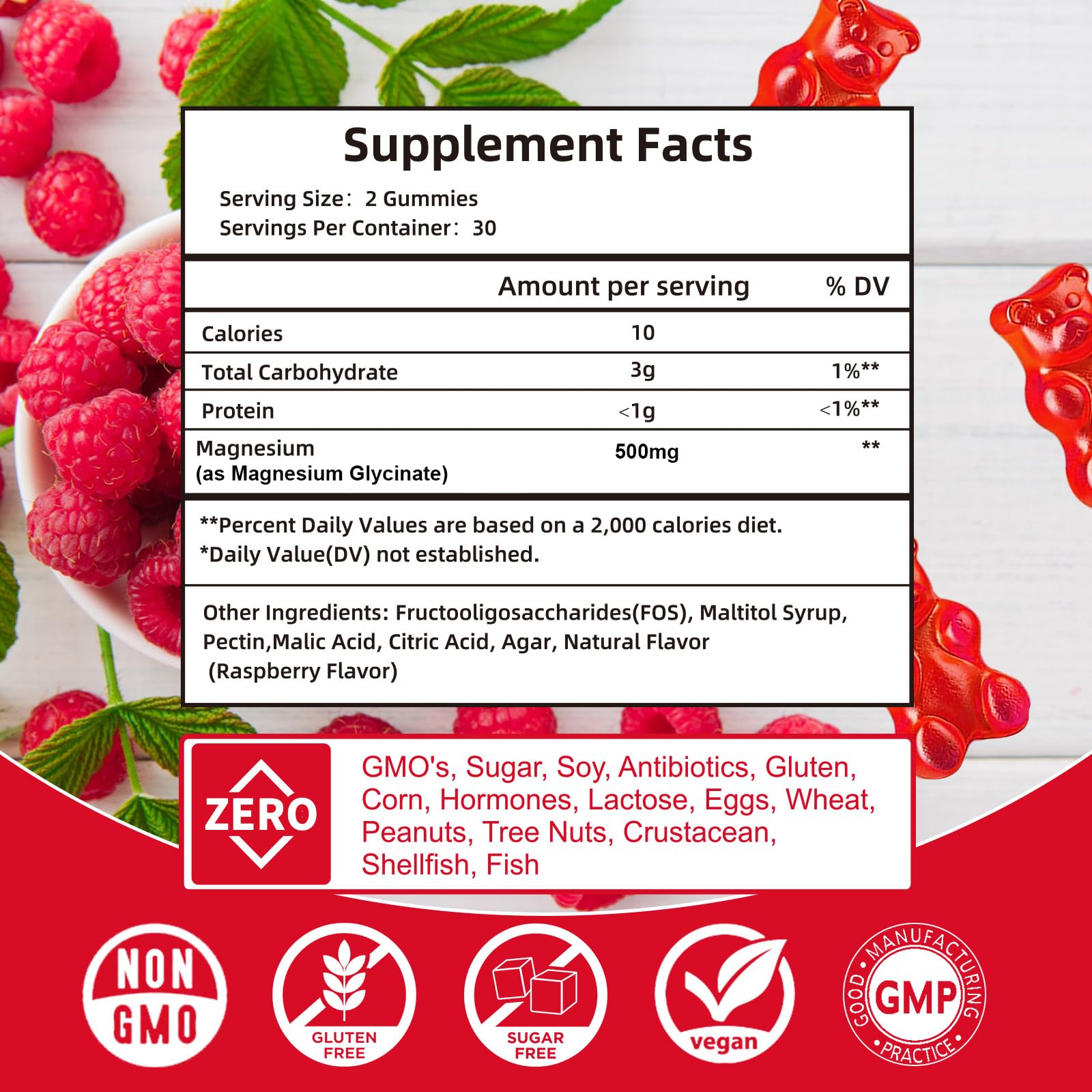Magnesium Glycinate Gummies 500mg | Relaxation Calm Magnesium Gummies | Sugar-Free | Non-GMO | Gluten-Free | Vegan-Friendly for Adults & Kids (60 Raspberry Gummies) Friymbex Au supplements