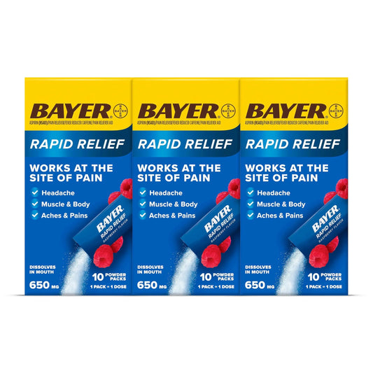 Bayer® Rapid Relief, Dissolvable Raspberry Flavor, Powder Packs with Aspirin & Caffeine, Fast Acting Headache Relief, Muscle and Body Pain Reliever, 30ct BayerAU supplements