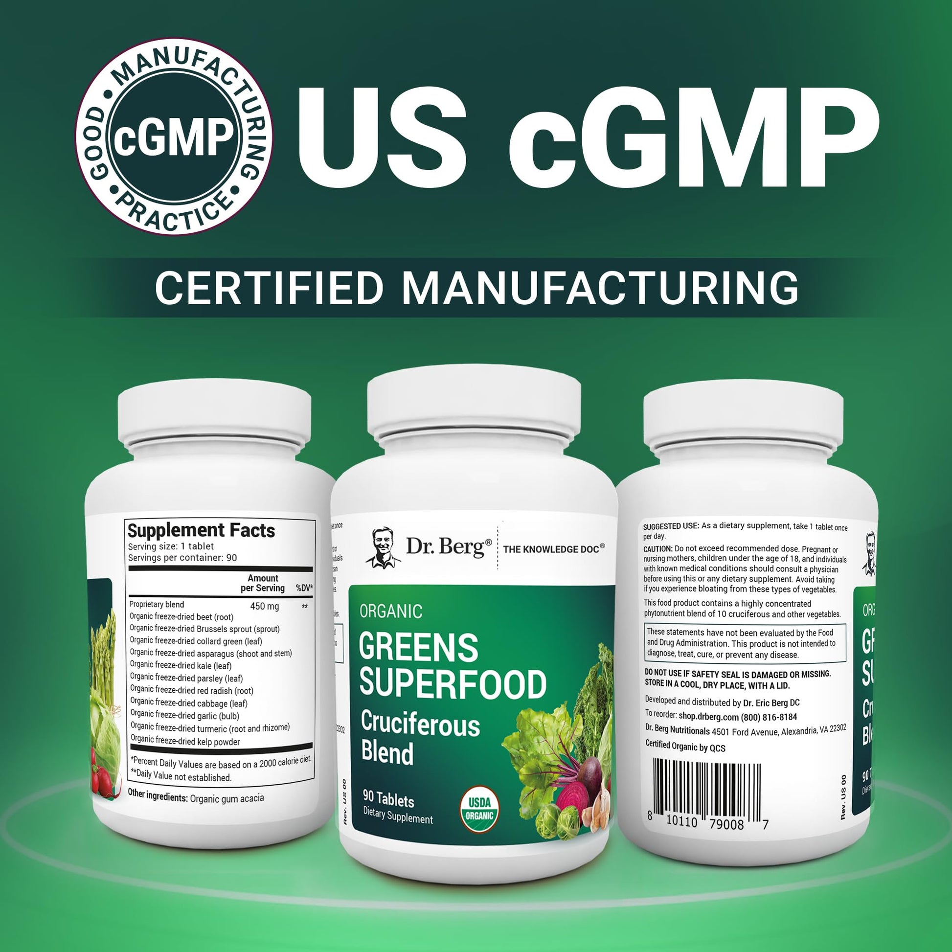 Dr. Berg's Greens Superfood Cruciferous Vegetable Tablets - Vegetable Supplements for Adults w/ 11 Phytonutrient Super Greens - Energy, Immune System & Liver Veggie Tablets - 90 Tablet Dr. Berg Nutritionals Au supplements