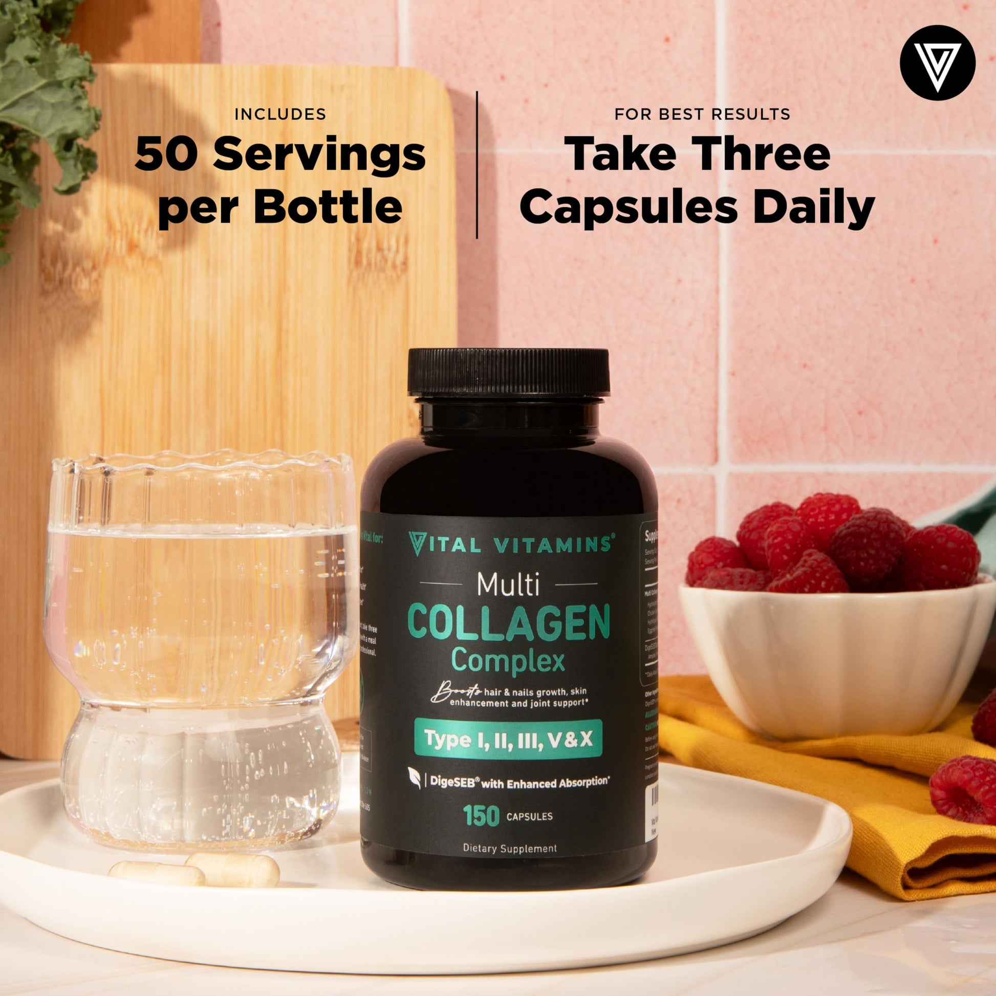 Vital Vitamins Multi Collagen Capsules - Type I, II, III, V, X - Grass-Fed, Collagen Peptides Supplements, Non-GMO - for Men & Women - 150 Count Vital Vitamins Au supplements