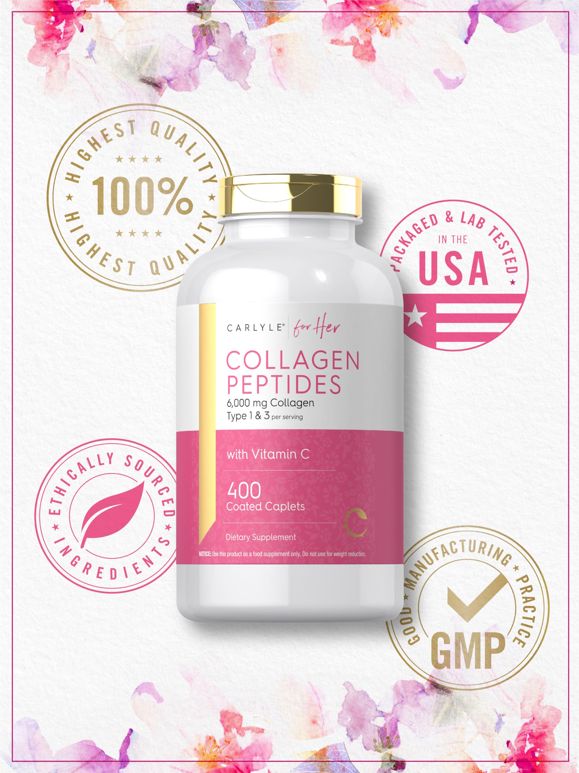 Carlyle Collagen Peptides 6000mg | 400 Caplets | with Vitamin C | Type 1 and 3 | Non-GMO, Gluten Free, Grass Fed Supplement Carlyle Au supplements