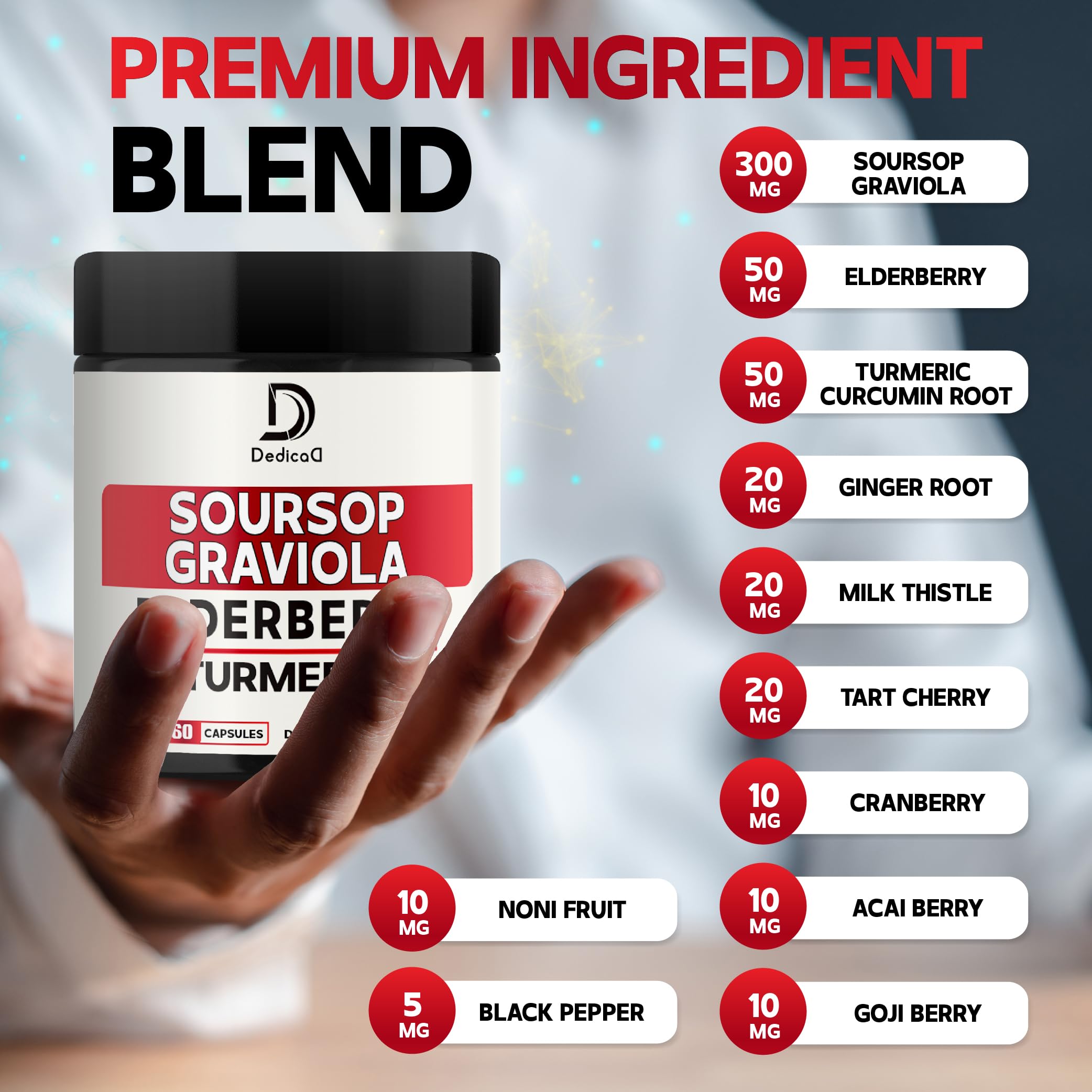 DEDICAD 11in1 Graviola Soursop Capsules - Blended with Elderberry, Turmeric, Ginger, Milk Thistle, Cranberry & More - Support Positive Mood, Immune System & Body Management DEDICAD Au supplements