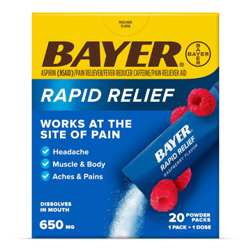 Bayer® Rapid Relief, Dissolvable Raspberry Flavor, Powder Packs with Aspirin & Caffeine, Fast Acting Headache Relief, Muscle and Body Pain Reliever, 20ct Bayer Au supplements