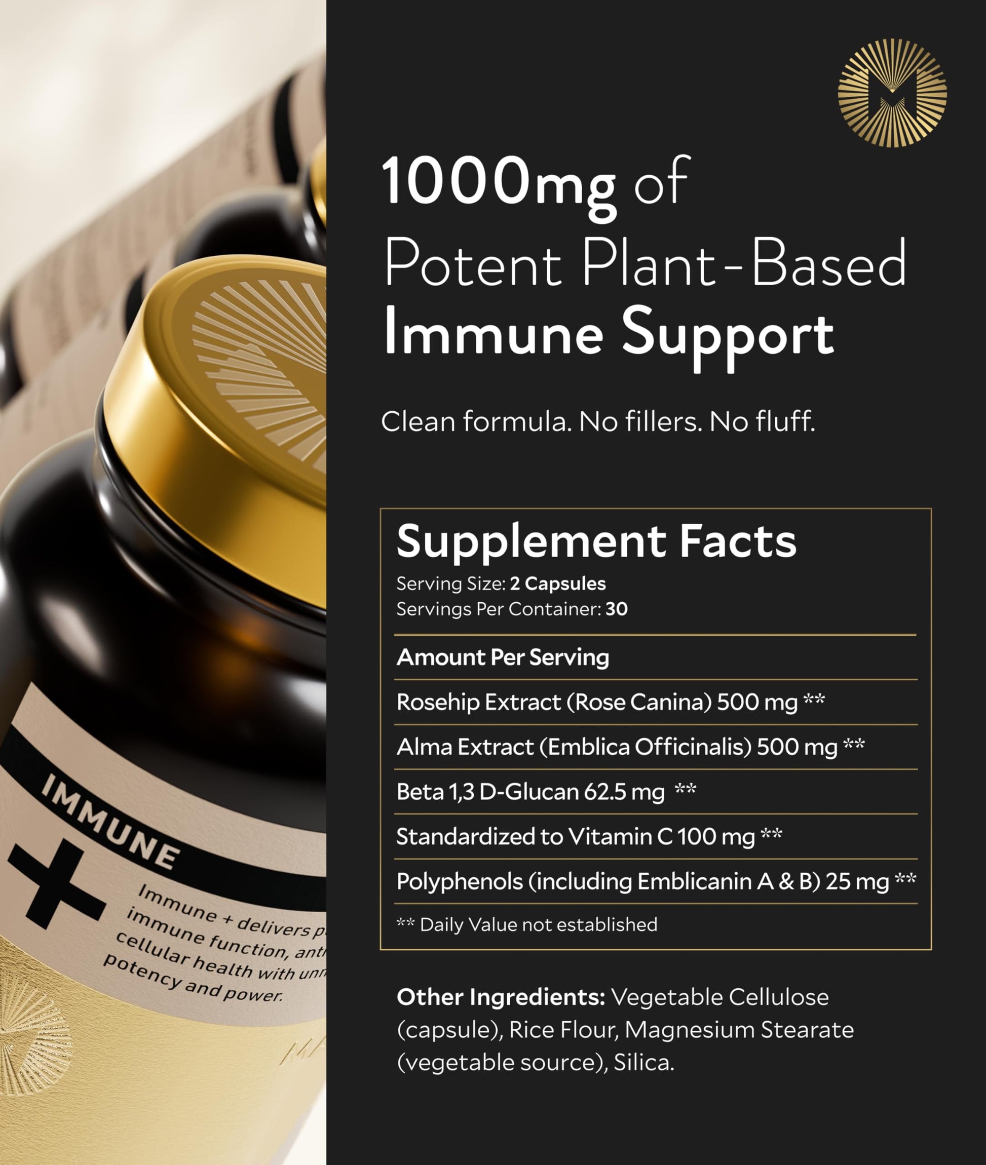 Manna Immune+ Capsules | 500mg Amla Extract & 500mg Rosehip Extract | Vitamin C Supplement for Immune Boost, Antioxidants, Heart Health, Digestion & Immune System Support | For Daily Use | 60 Count M Manna Au supplements