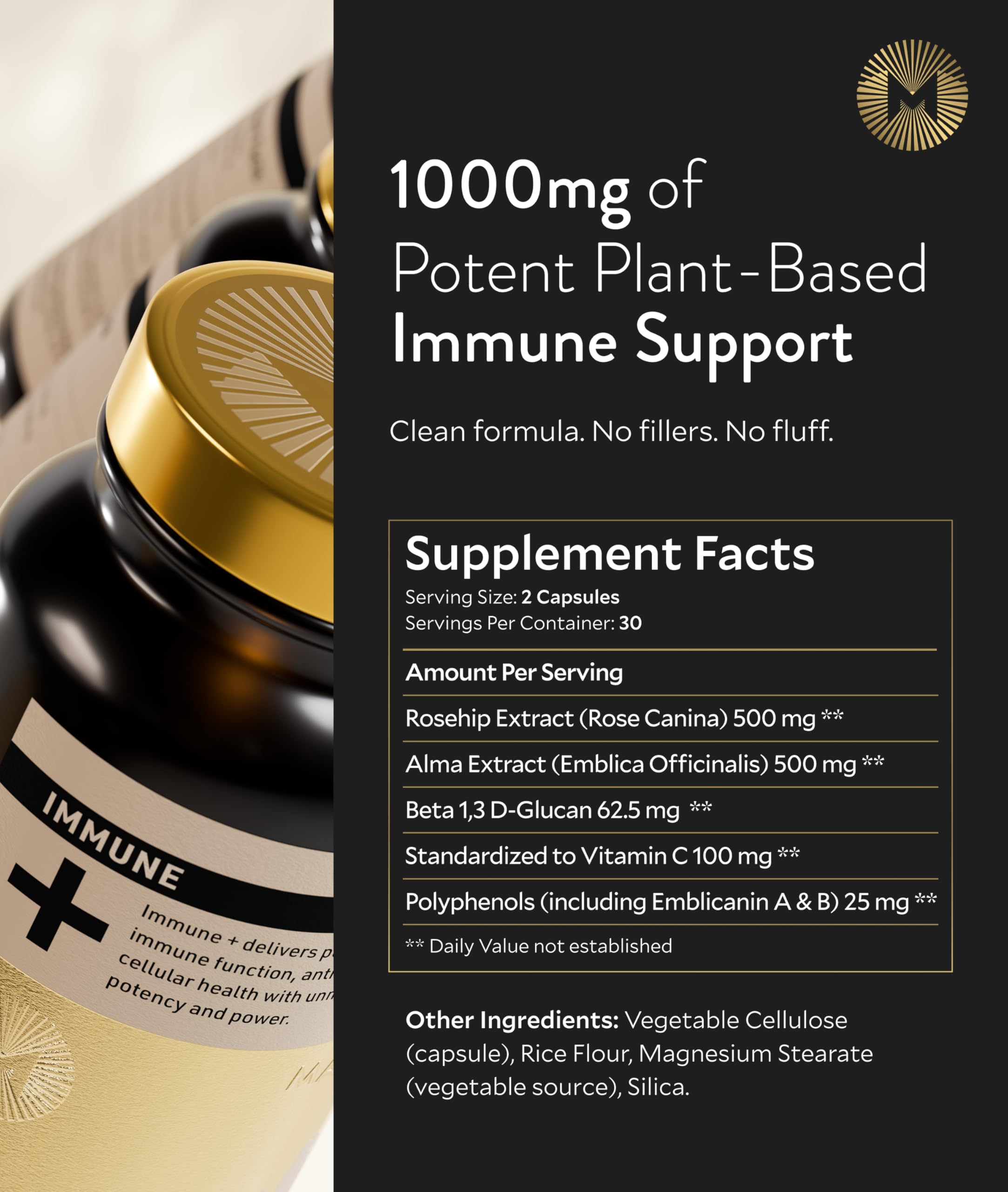 Manna Immune+ Capsules | 500mg Amla Extract & 500mg Rosehip Extract | Vitamin C Supplement for Immune Boost, Antioxidants, Heart Health, Digestion & Immune System Support | For Daily Use | 60 Count M Manna Au supplements