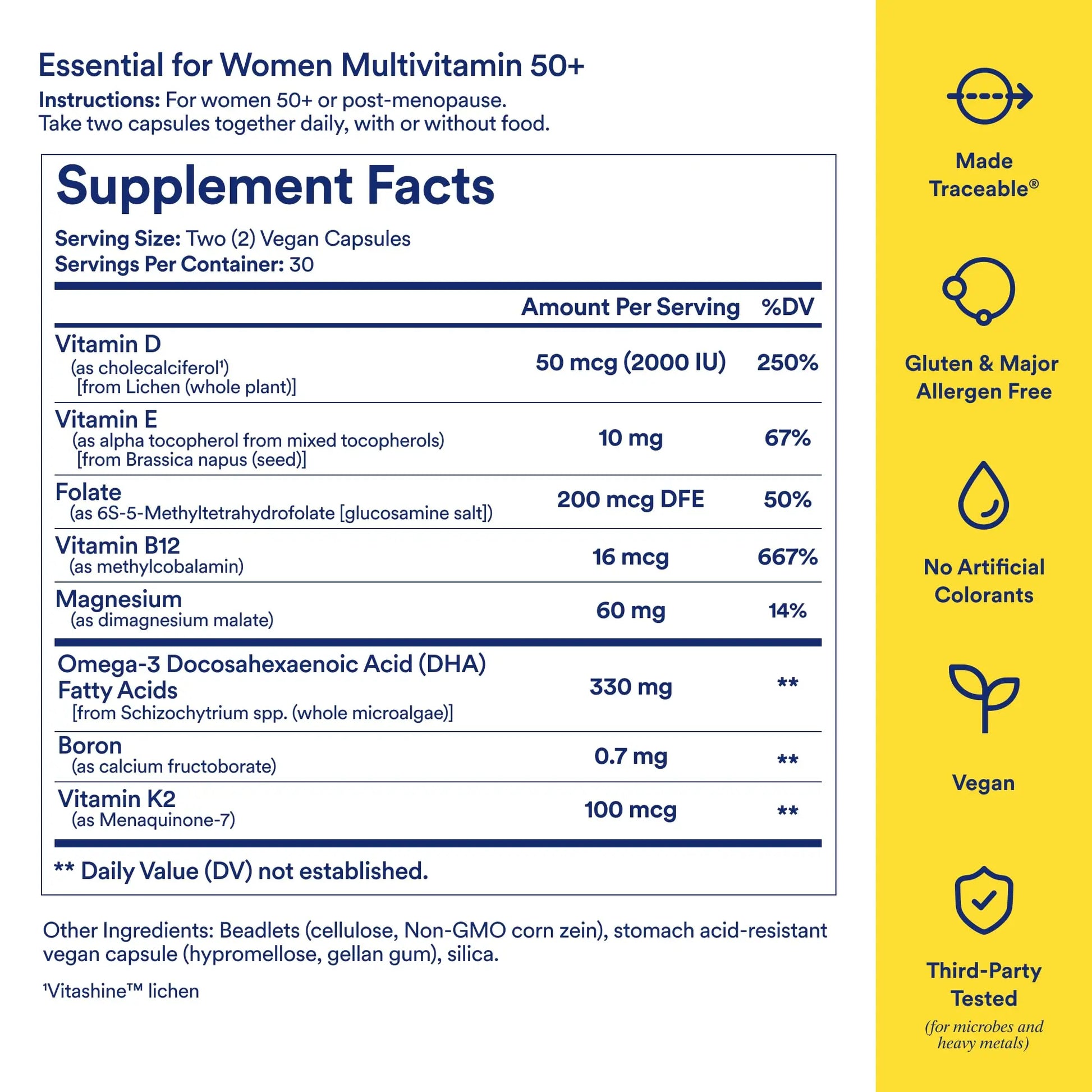 Ritual Multivitamin for Women 50+, Menopause Supplements with Vitamin D3, K2 and Magnesium for Bone Support*, Omega-3 DHA, Vitamin B12, Non-GMO, Mint Essenced, 30 Day Supply, 60 Vegan Capsules Ritual Au supplements