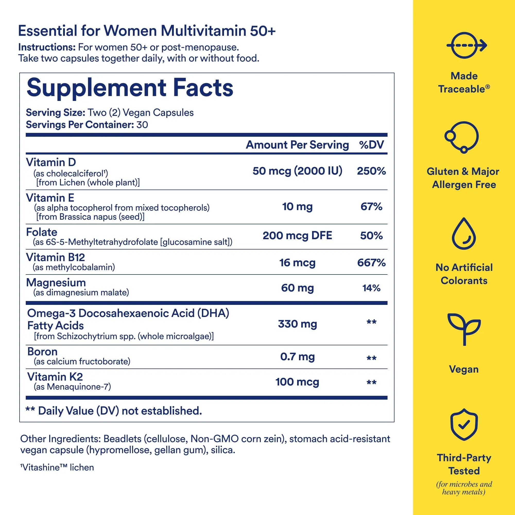Ritual Multivitamin for Women 50+, Menopause Supplements with Vitamin D3, K2 and Magnesium for Bone Support*, Omega-3 DHA, Vitamin B12, Non-GMO, Mint Essenced, 30 Day Supply, 60 Vegan Capsules Ritual Au supplements