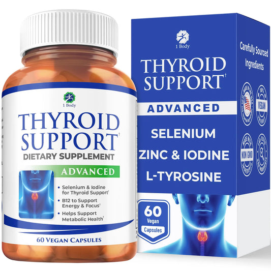 1 Body Thyroid Support Supplement for Women and Men, Selenium with Iodine, Zinc, B12, Ashwagandha and L-Tyrosine, Supports Hormone Health, Energy and Metabolism, 30 Day Supply 1 BodyAU supplements