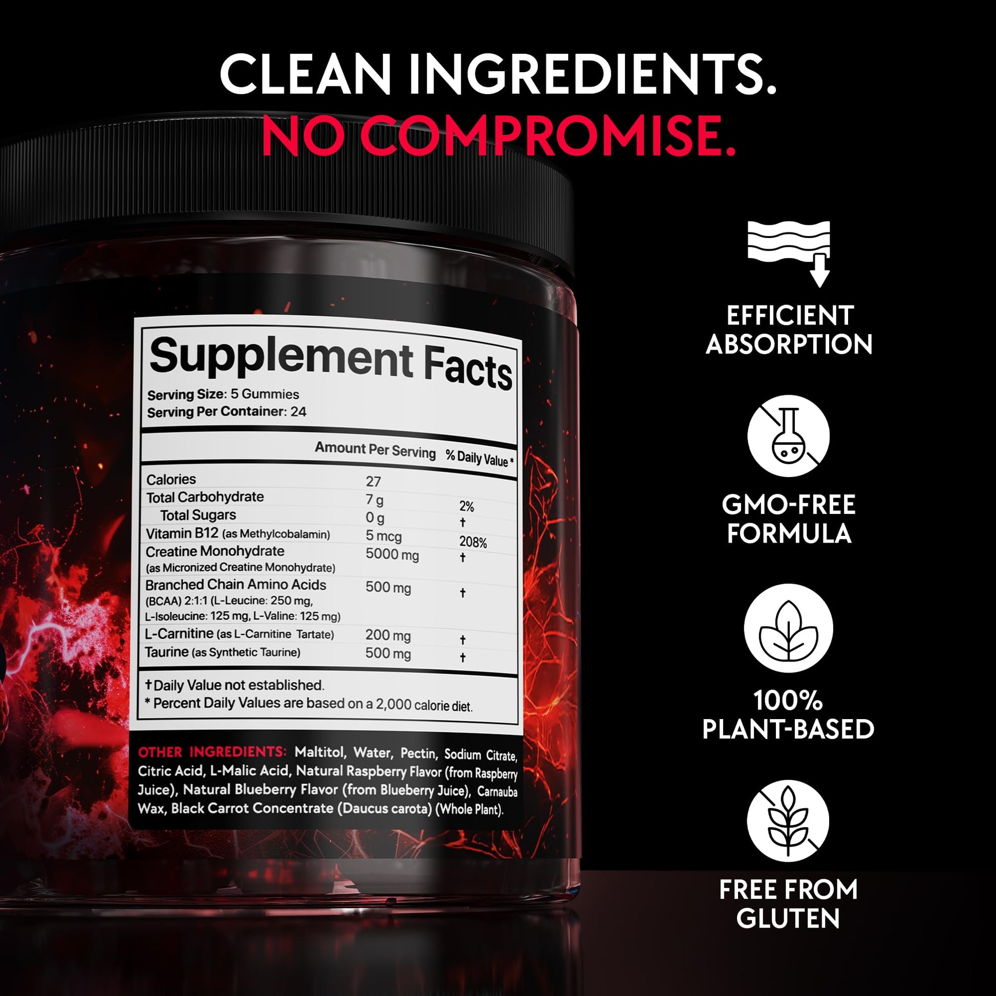 Creatine Monohydrate Gummies Complex 5000 MG for Men & Women, Preworkout Gummy with BCAA, L-Carnitine, Taurine & Vitamin B12 for Muscle Growth, Strength & Energy Support , Flavored and Chewable Blumask Lab Au supplements