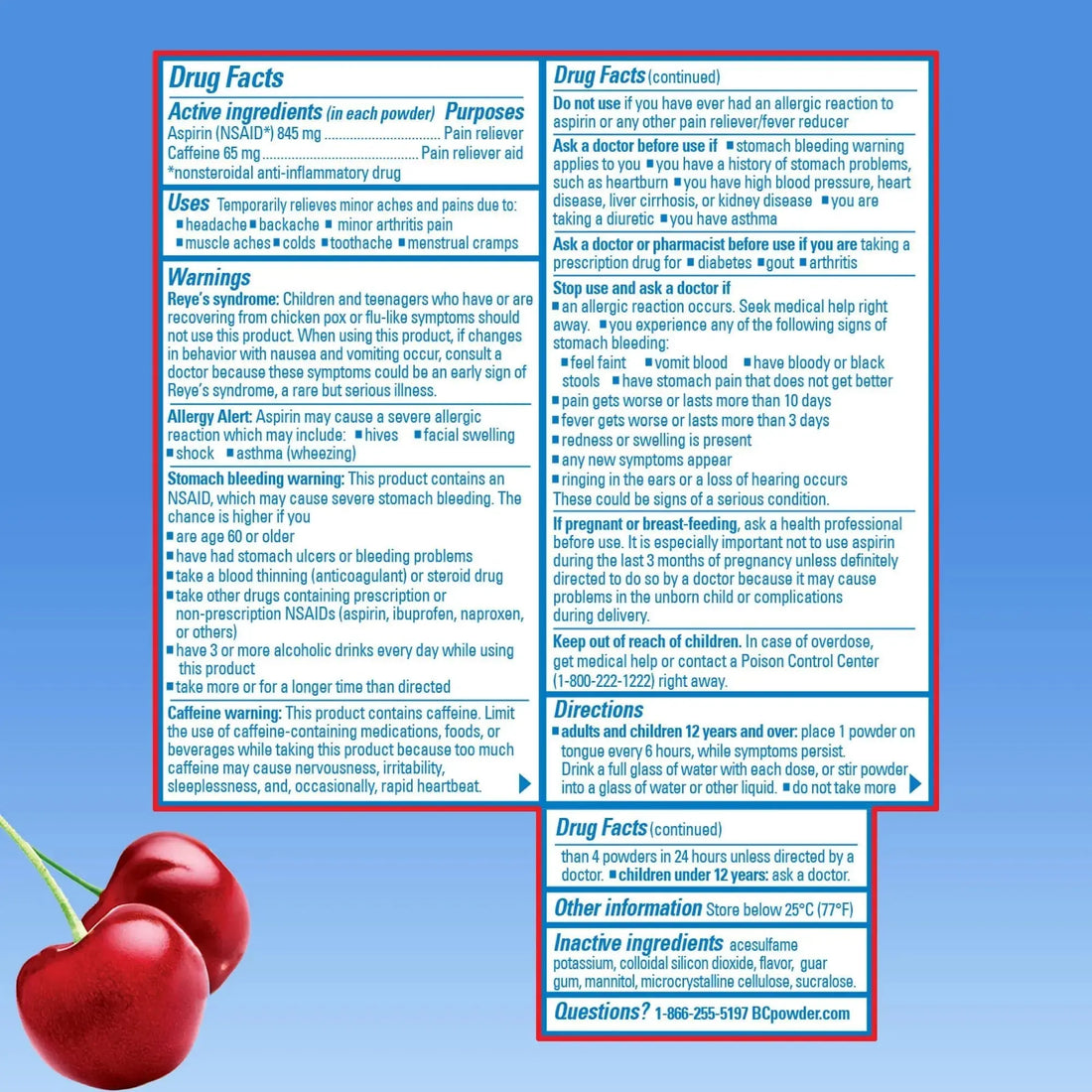 BC Powder Pain Reliever, Cherry Flavor Aspirin Dissolve Packs, 24 Count Powder Packets (2 Pack) BC uk supplements