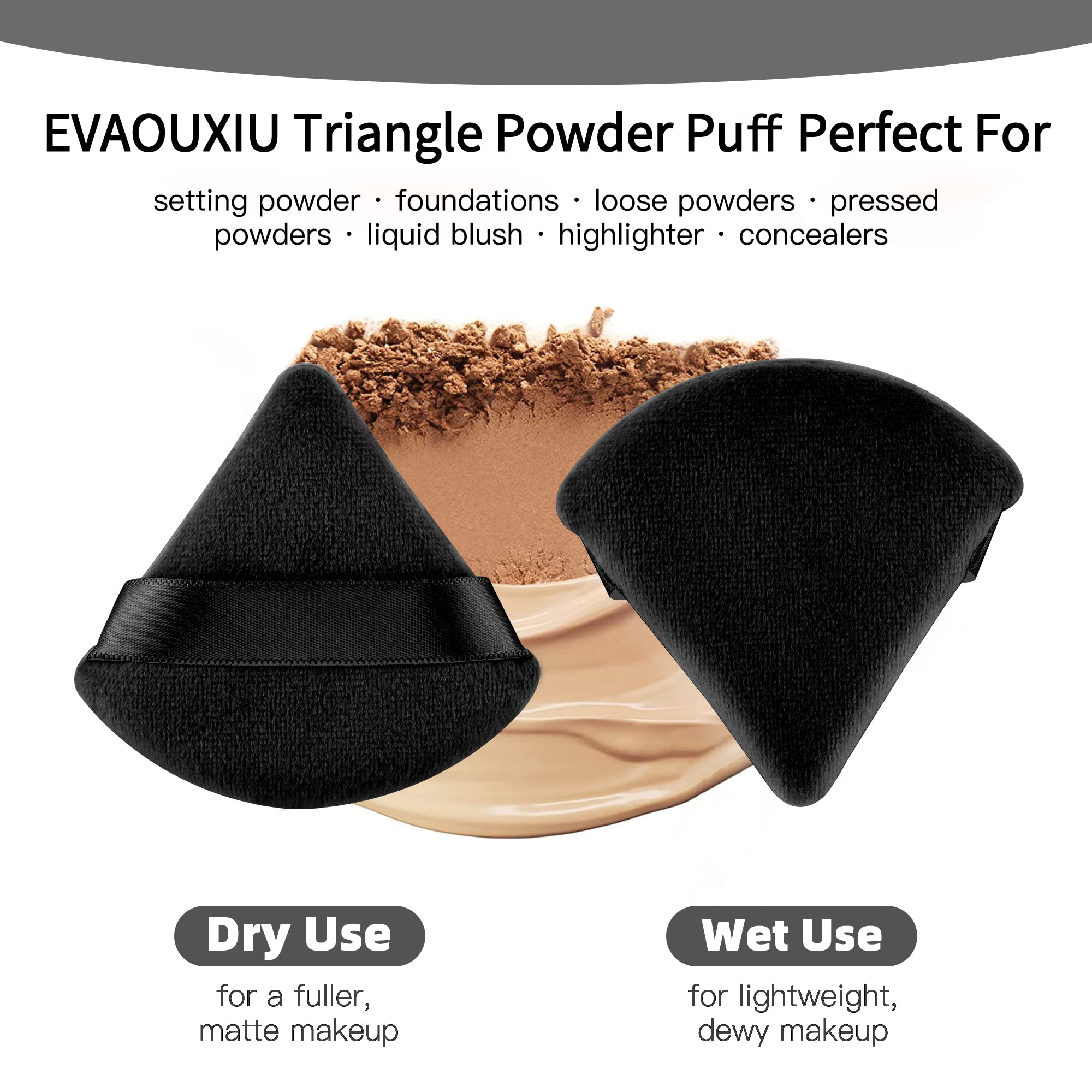 2 Pcs EVAOUXIU Triangle Powder Puff for Face Powder, Soft Plush Setting Makeup Puff, Velour Cosmetic Foundation Blender Sponge Beauty Makeup Tools (Black) EVAOUXIU Au supplements