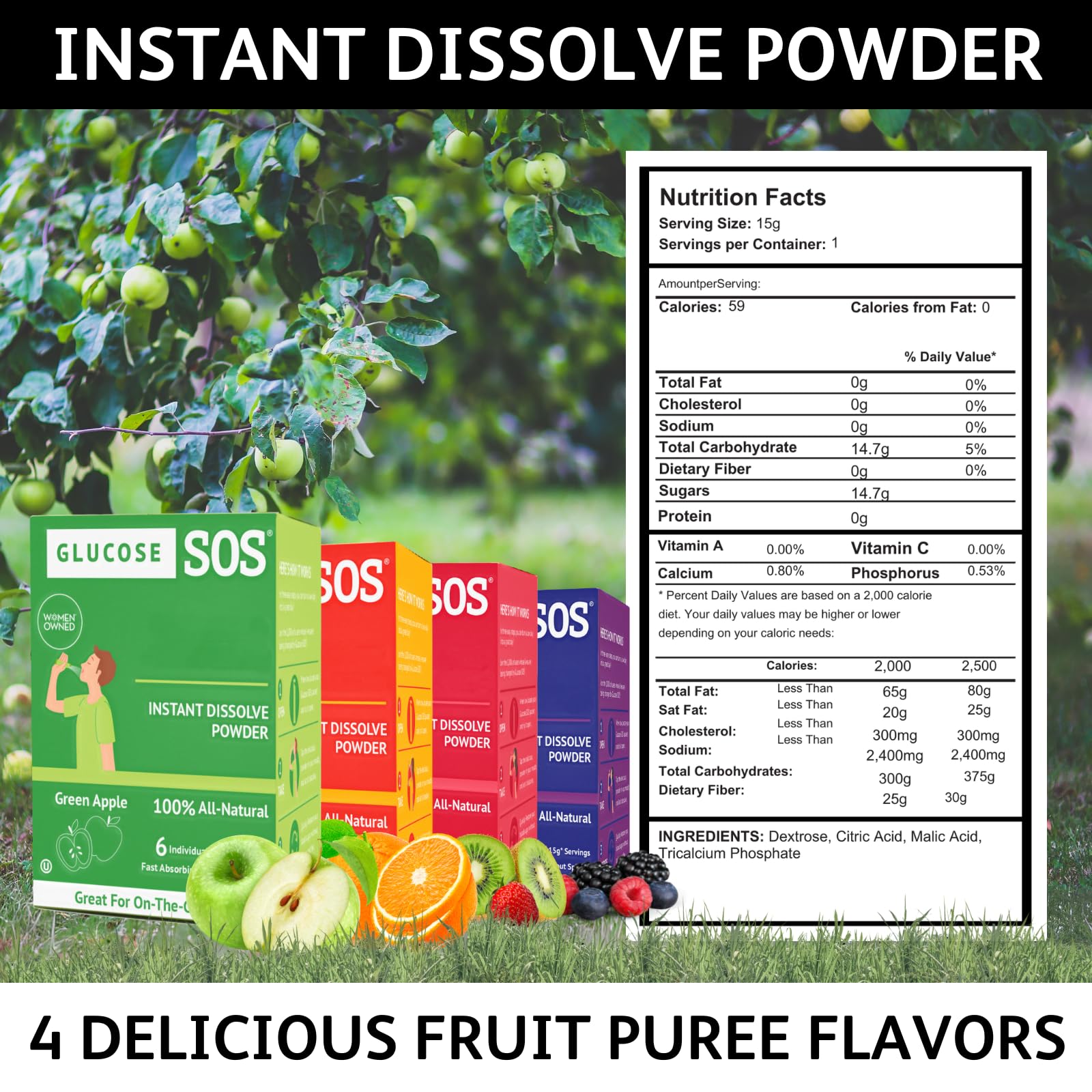 Glucose SOS Glucose Powder Packets with Natural Dextrose, Fast-Absorption That Instantly Dissolves in Your Mouth with No Water Needed, Sweet & Tangy 12 Servings Glucose SOS Au supplements