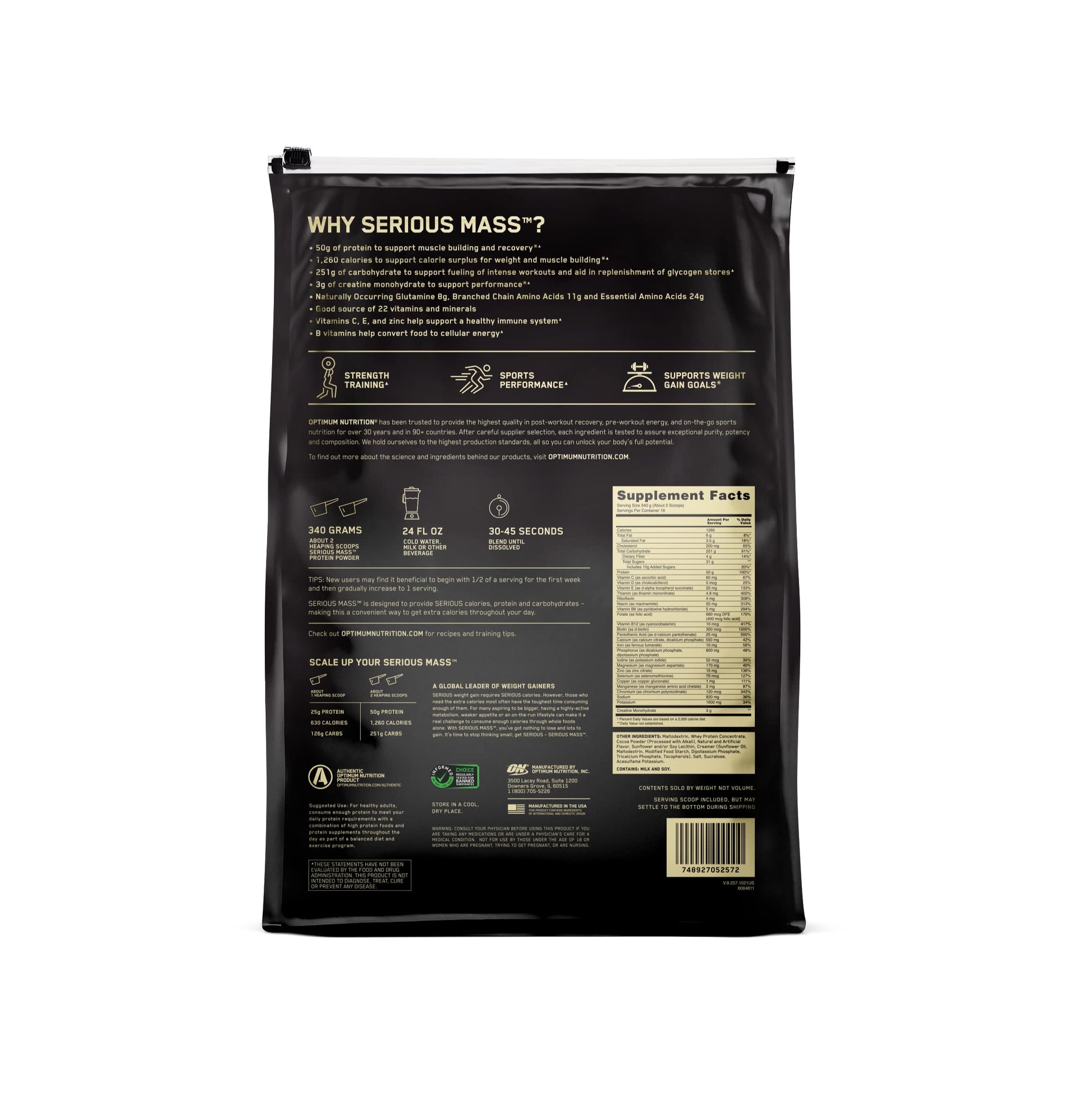 Optimum Nutrition Serious Mass, Weight Gainer Protein Powder for Muscle Gain, Added Optimum NutritionUS supplements
