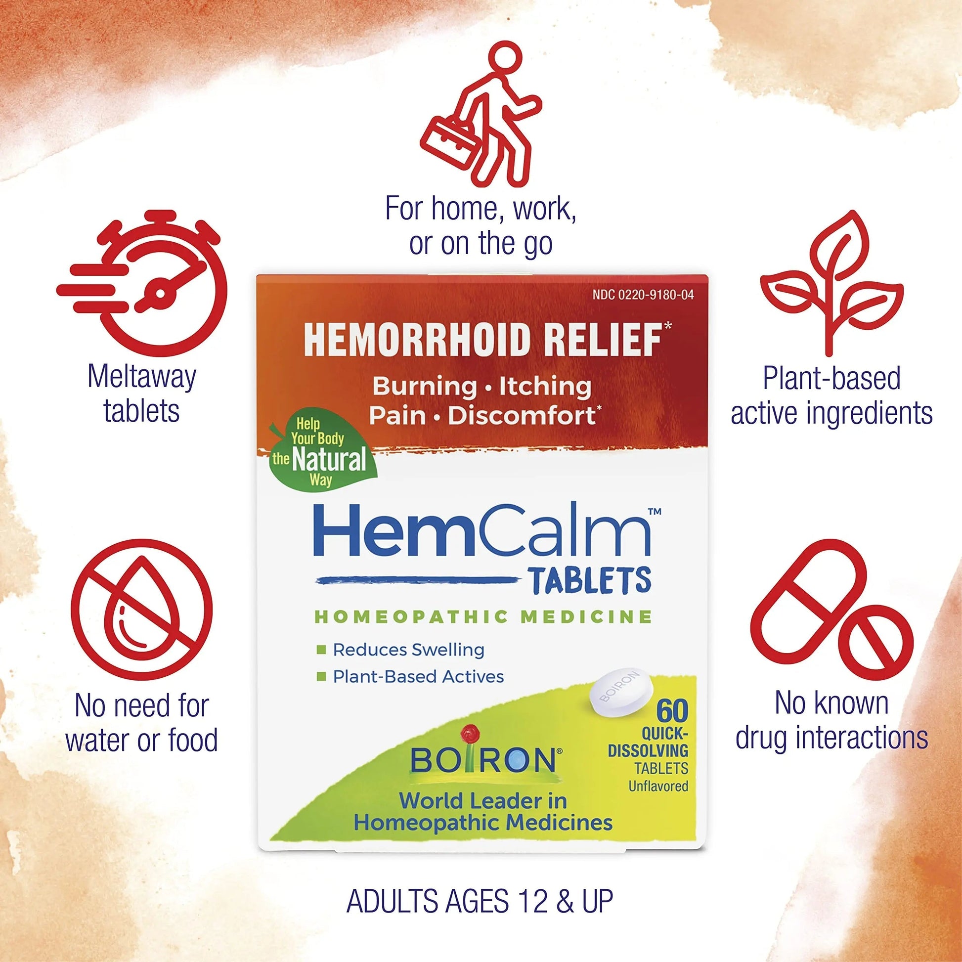 Boiron HemCalm Tablets for Hemorrhoid Relief of Pain, Itching, Swelling or Discomfort - 60 Count Boiron Au supplements