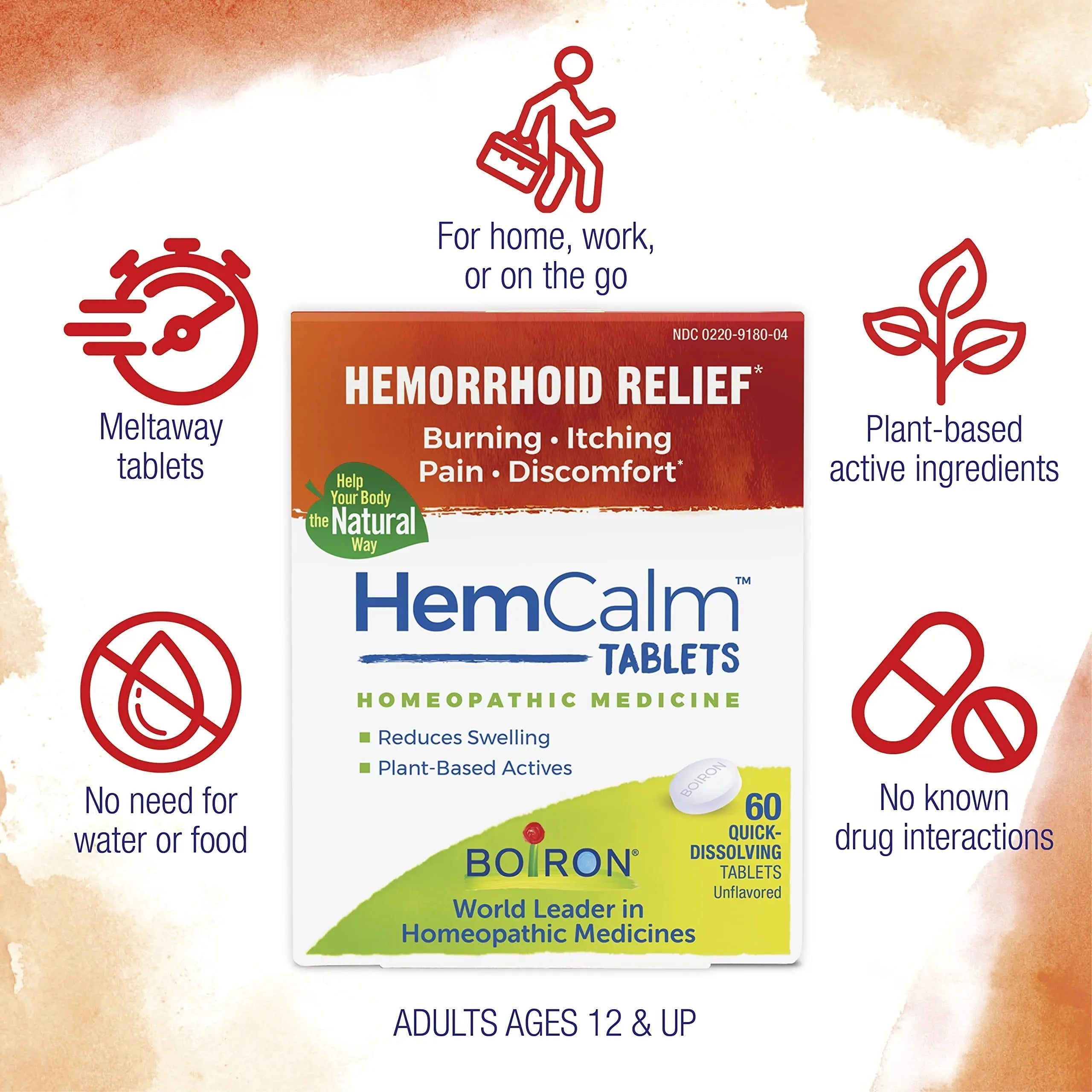 Boiron HemCalm Tablets for Hemorrhoid Relief of Pain, Itching, Swelling or Discomfort - 60 Count Boiron Au supplements
