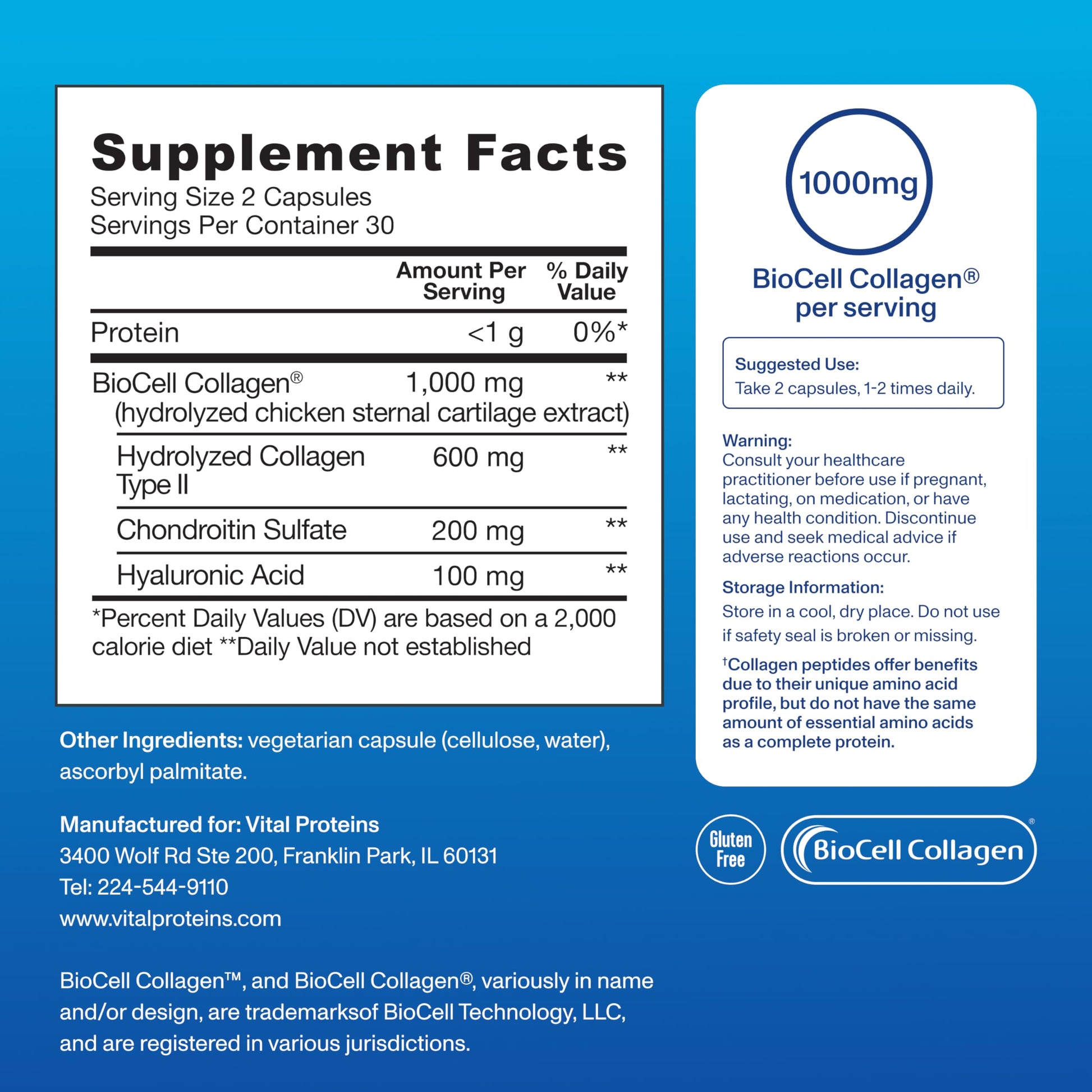 Vital Proteins® Enhanced Collagen Complex Capsules with BioCell Collagen® - Supports Skin Elasticity, Joint Health and Helps Reduce Fine Lines & Wrinkles (1) - 60 Count Vital Proteins Au supplements