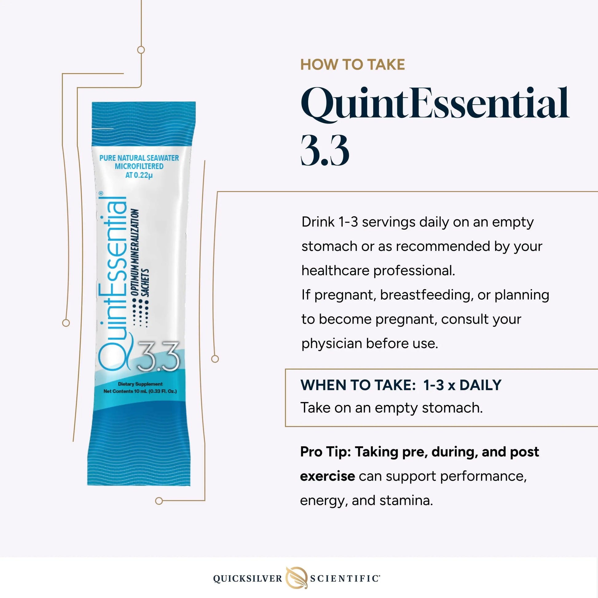 Quicksilver Scientific Quintessential 3.3 Sachets - Hypertonic Solution - Filtered Sea Water Hydration Packets - Liquid Minerals for Muscle Recovery, Stamina + Mineral Replenishment (30 Count) Quicksilver Scientific Au supplements