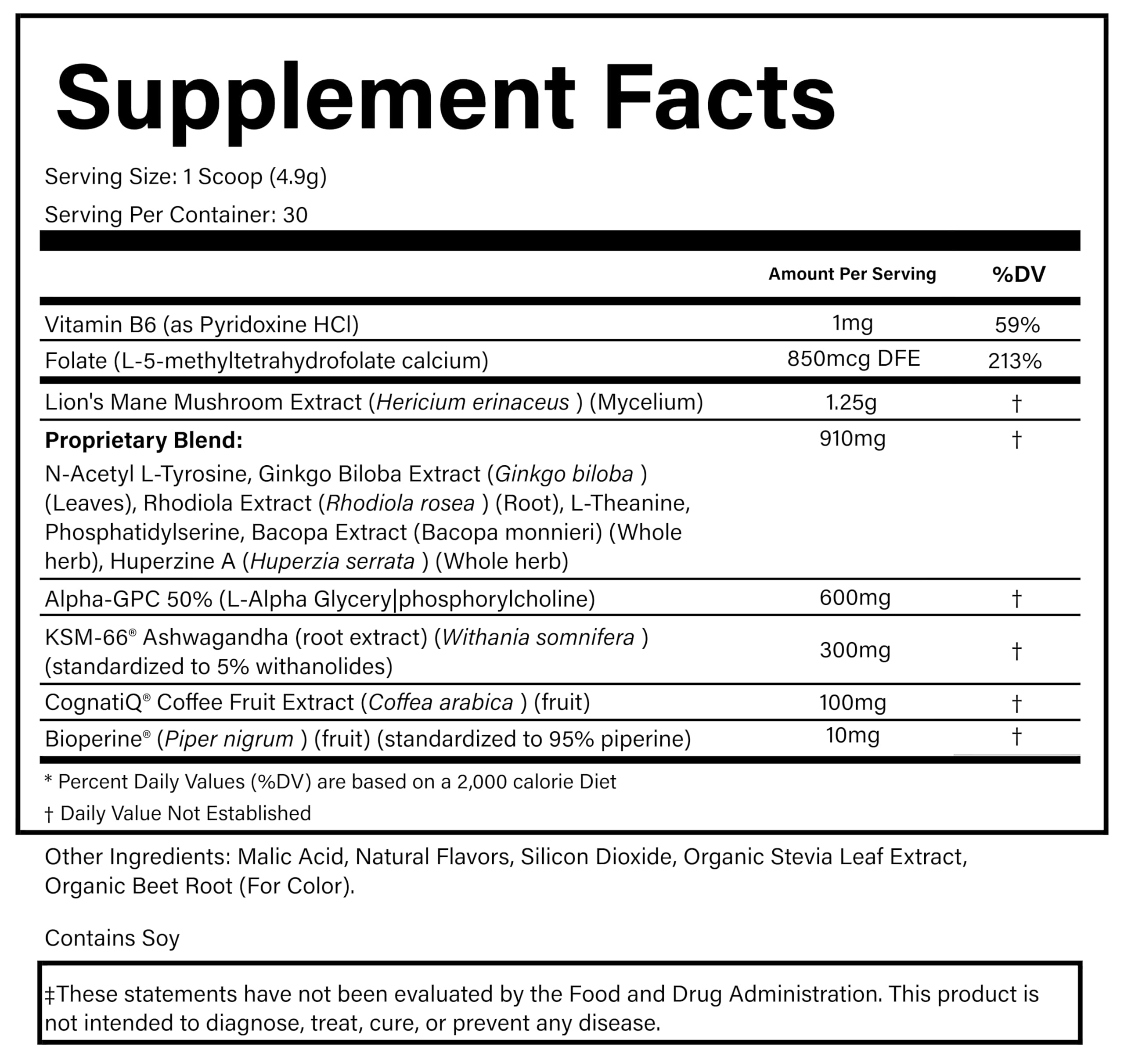 PURE® Healthy Brain Nootropic Powder - 30 Servings - 1.25g Lion’s Mane, 600mg Alpha-GPC & KSM-66® Ashwagandha - Cognitive Support for Memory, Focus & Stress Relief - 147 Grams, Strawberry Flavor! PURE Au supplements