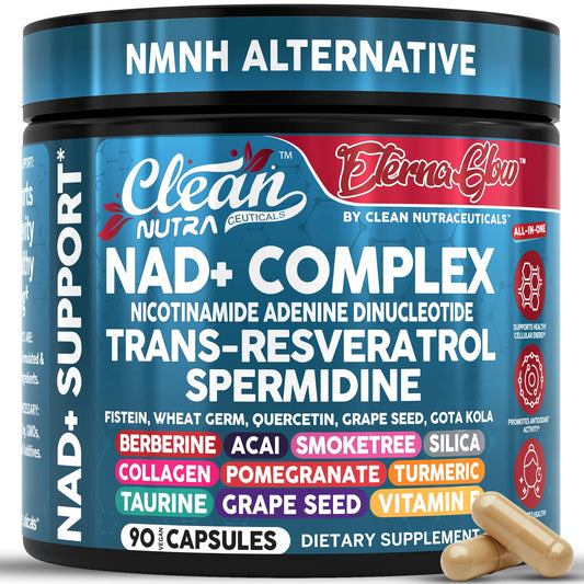 Clean NAD Supplement Resveratrol Liposomal NAD+ Spermidine Fisetin Wheat Germ Quercetin Grape Seed Extract Gotu Kola Berberine Astaxanthin Peptides for Women Energy 90 Capsules Clean NutraceuticalsBuy Supplements Australia