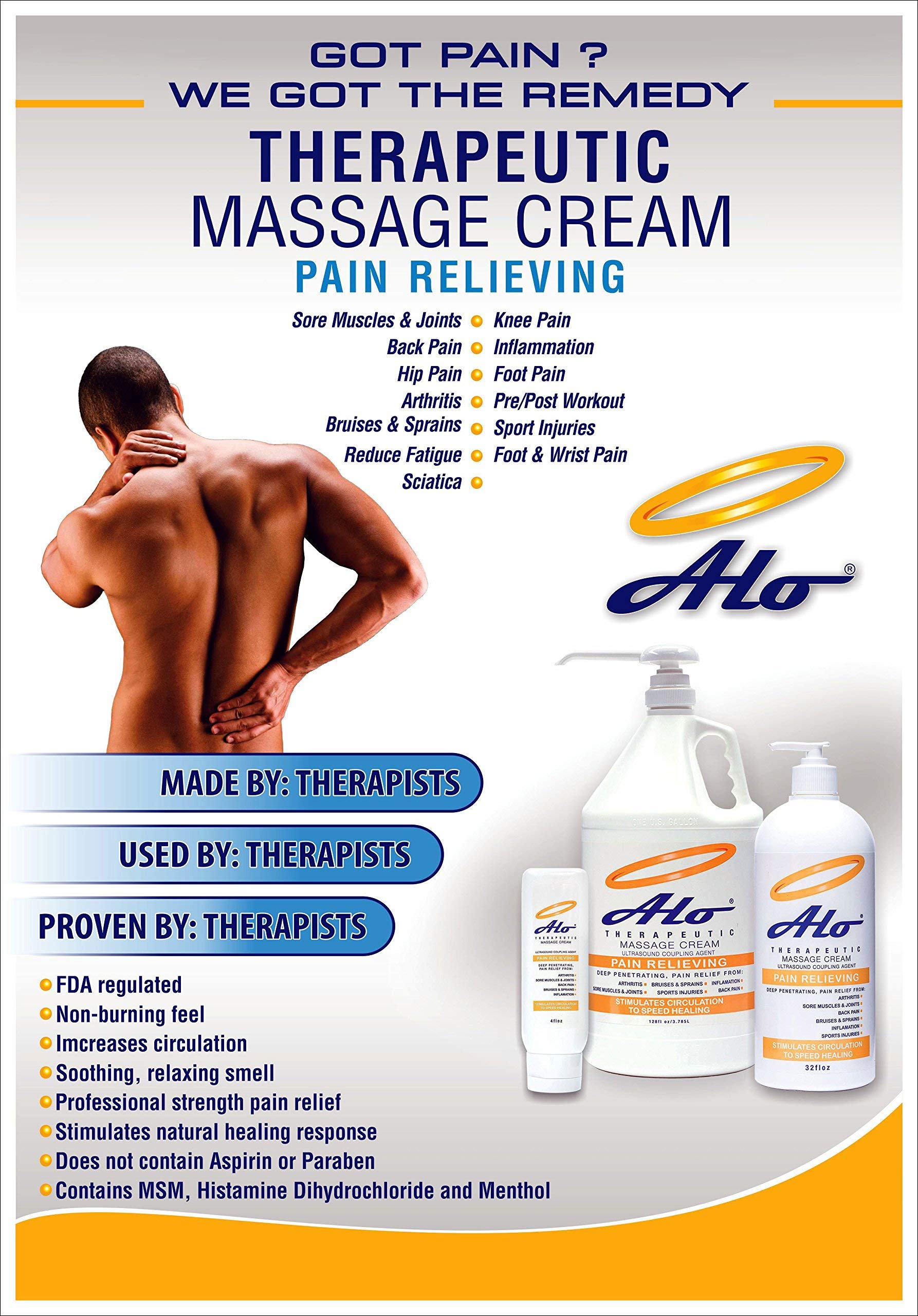 ALO Pain Relief Cream Therapy(32 oz with Pump) for Arthritis, Back Pain, Sciatica, Plantar Fasciitis, Tennis Elbow, Sore Muscles & Joints Inflammation - Working Out Aches, Acute Pain and Chronic Pain ALO Pain Relief Cream Au supplements