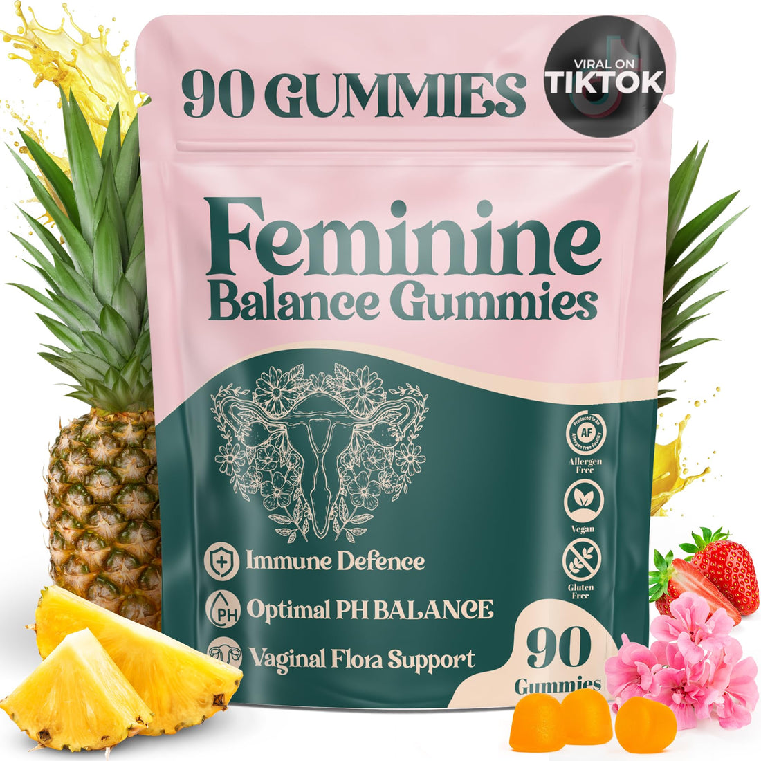 ORGANIC UPLIFT Premium Feminine Balance Gummies - for Women’s Health & Wellness - Immune Support - Vegan, Gluten-Free - Hawaiian Pineapple - 90 Gummies - 45 Servings ORGANIC UPLIFT Au supplements