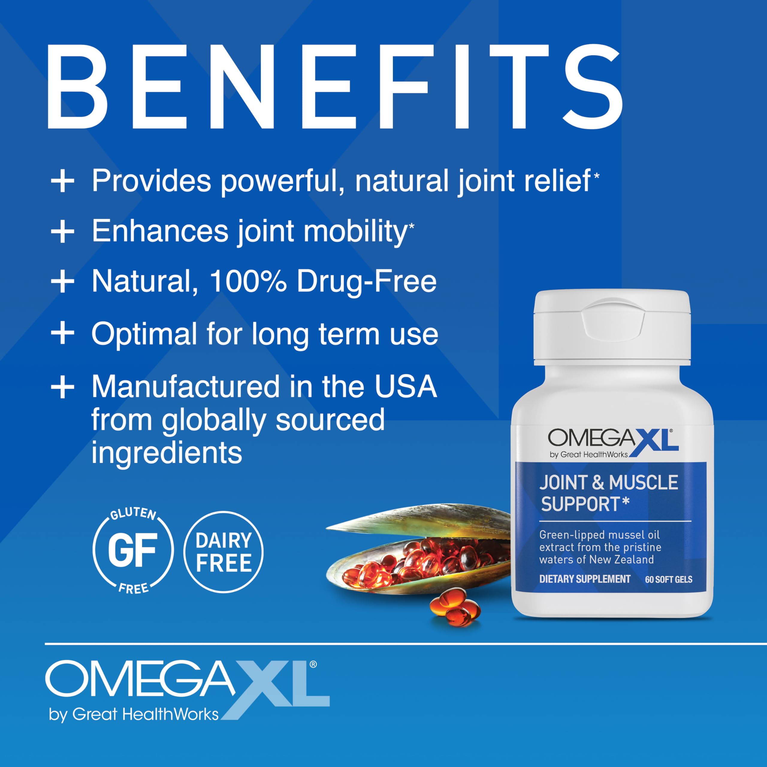 OmegaXL Joint Support Supplement - Natural Muscle Support, Green Lipped Mussel Oil, Soft Gel Pills, Drug-Free, 120 Count OmegaXL Au supplements