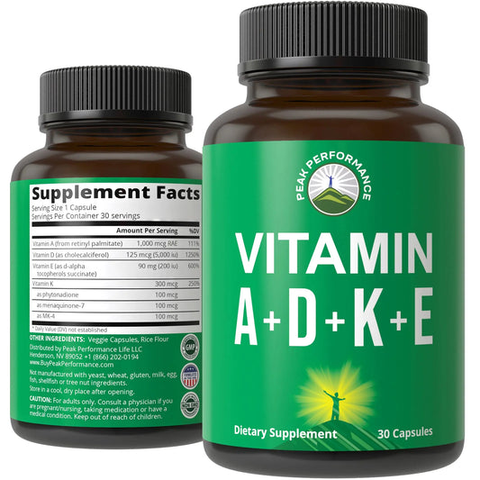 Peak Performance Vitamins D 5,000 iu + A + K + E All in 1 Easy to Swallow Vegan Capsule. ADK Vitamin Supplement with E D3 K2. Essential Vitamins for Mood Peak PerformanceAU supplements