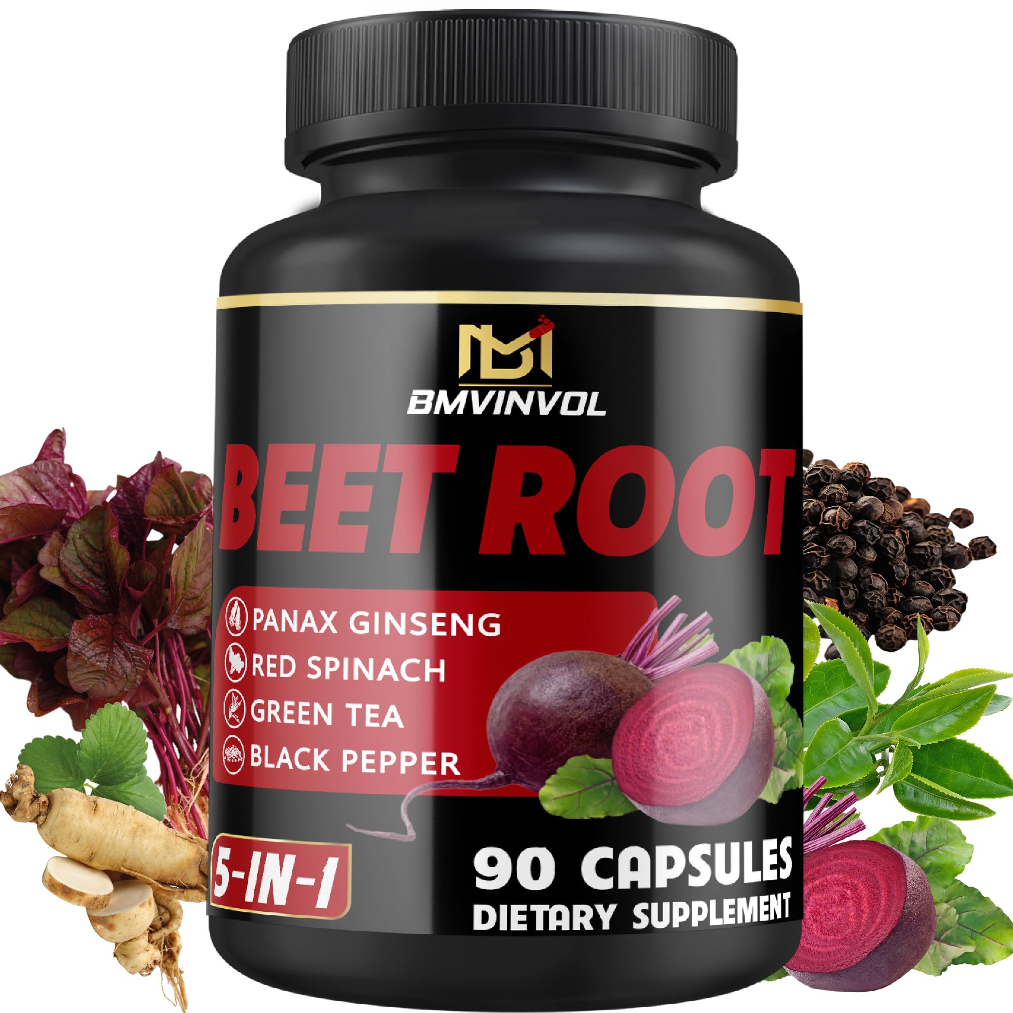 Beet Root Capsules - Green Tea, Red Spinach, Ginseng, Black Pepper - 90 Count - Supports Digestive, Immune System, Energy Levels - 3 Month Supply BMVINVOL Au supplements