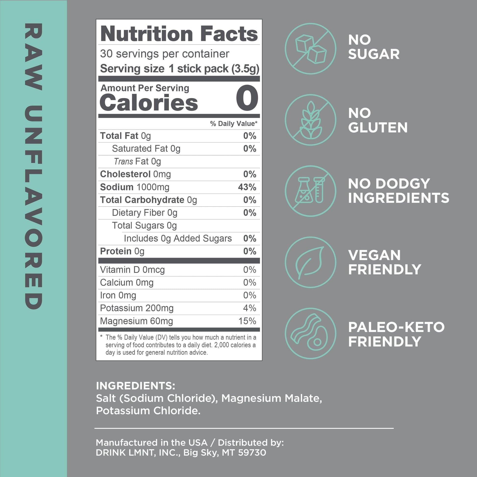 LMNT Zero-Sugar Electrolytes - Raw Unflavored Salt - Hydration Powder Packets Drink LMNT Au supplements