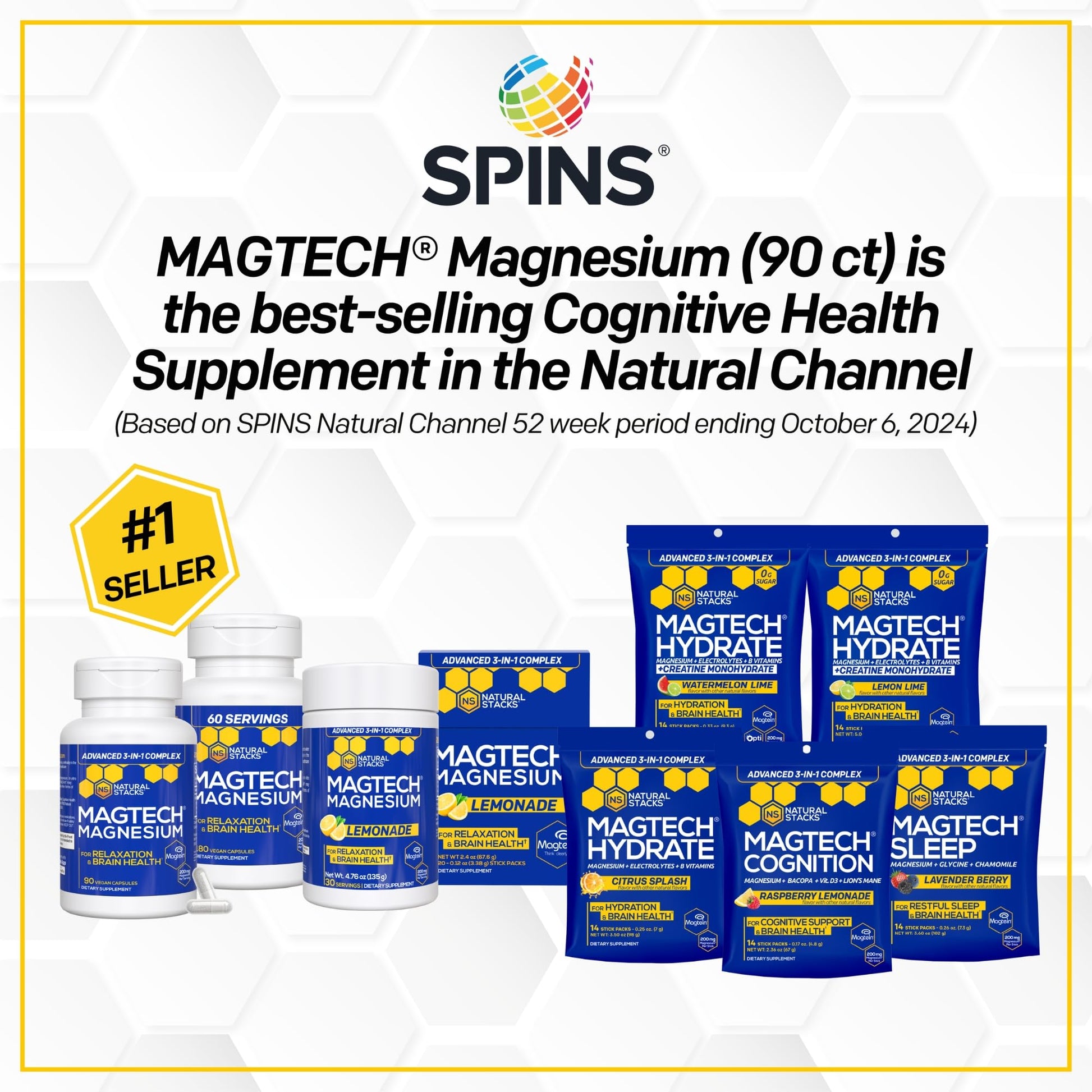 NATURAL STACKS Magtech Magnesium Hydrate + Creatine - Sugar Free Electrolyte Drink - Magtein Magnesium L-Threonate, Glycinate & Taurate - Supports Hydration & Cellular Energy - 14 Hydration Packets NATURAL STACKS Au supplements