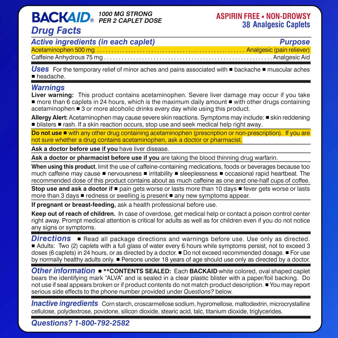 Backaid Maximum Strength Aspirin-Free Pain Relief from Backache, Sciatica and Leg Pain, Powerful Combination, Long-Lasting 6 Hour Formula, 38 Count Backaid uk supplements