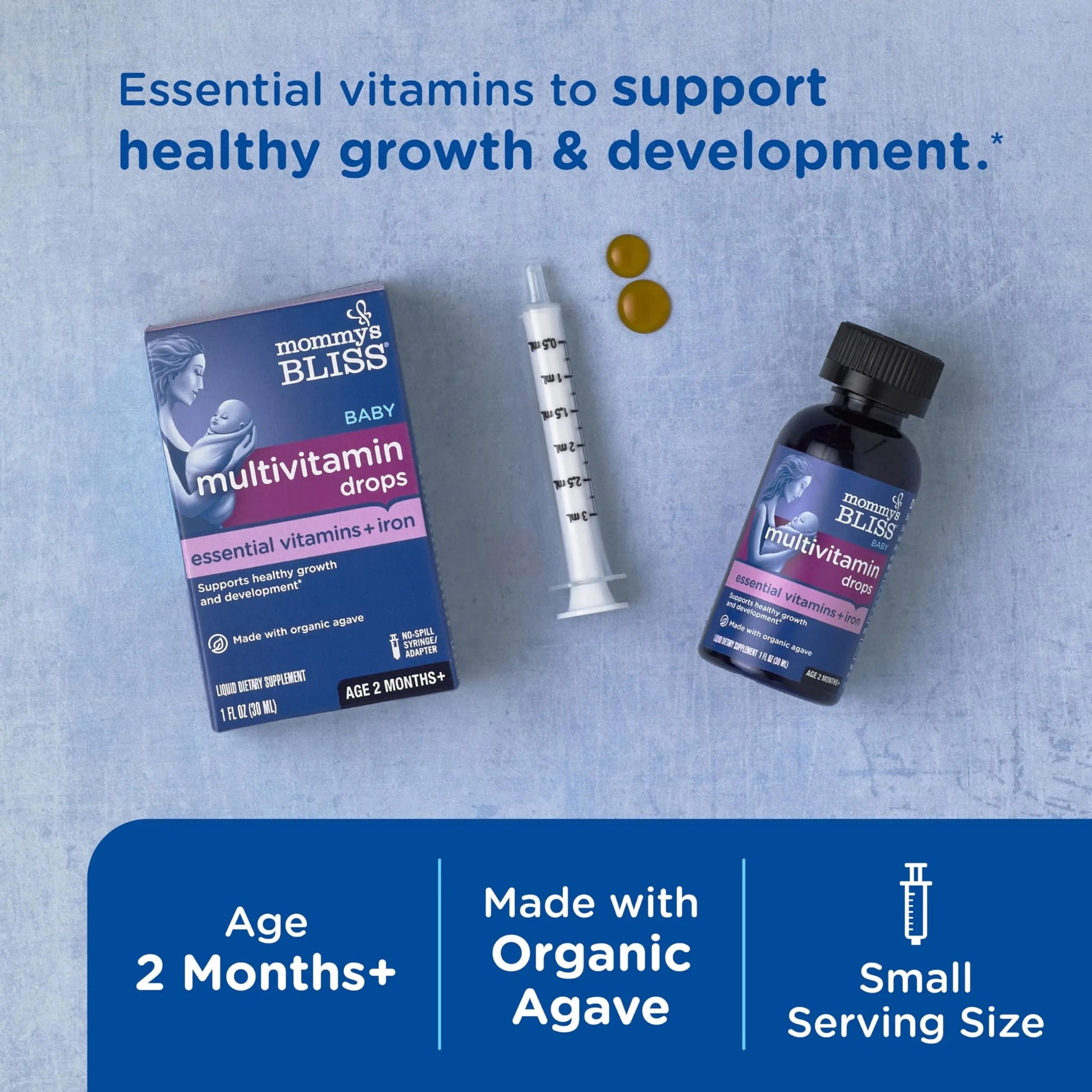Mommy's Bliss Baby Multivitamin + Iron, Daily Essential Baby Vitamins for Immune Support, Healthy Growth & Bone Development, Age 2 Months+, 30 ml Mommy's Bliss Au supplements