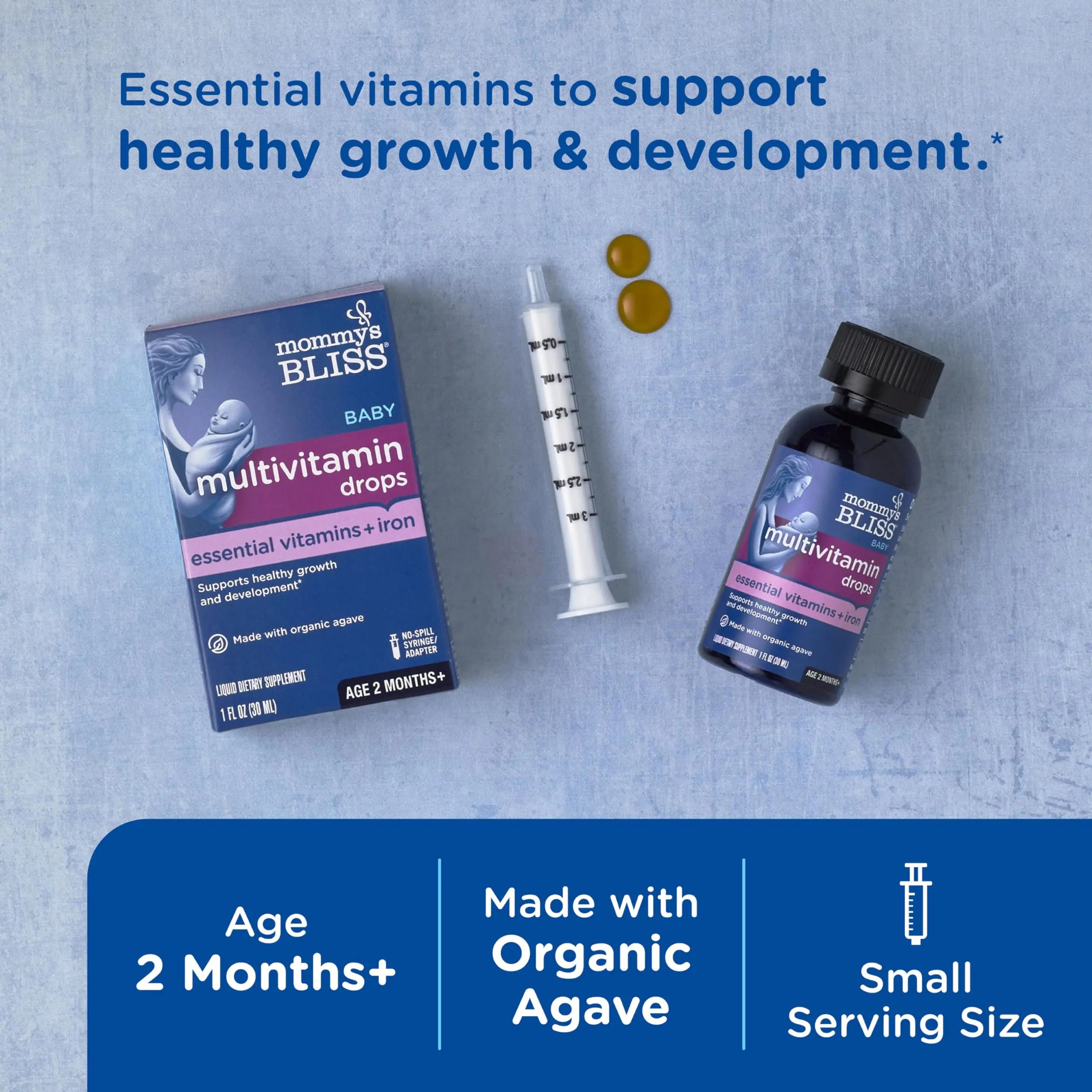 Mommy's Bliss Baby Multivitamin + Iron, Daily Essential Baby Vitamins for Immune Support, Healthy Growth & Bone Development, Age 2 Months+, 30 ml Mommy's Bliss Au supplements