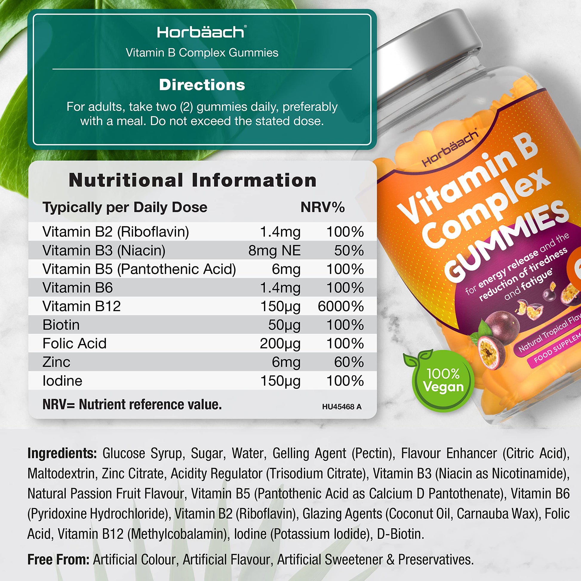 Vitamin B Complex Gummies | 60 Vegan Gummies - Tablet Alternative | High Strength B12 Horbäach Au supplements