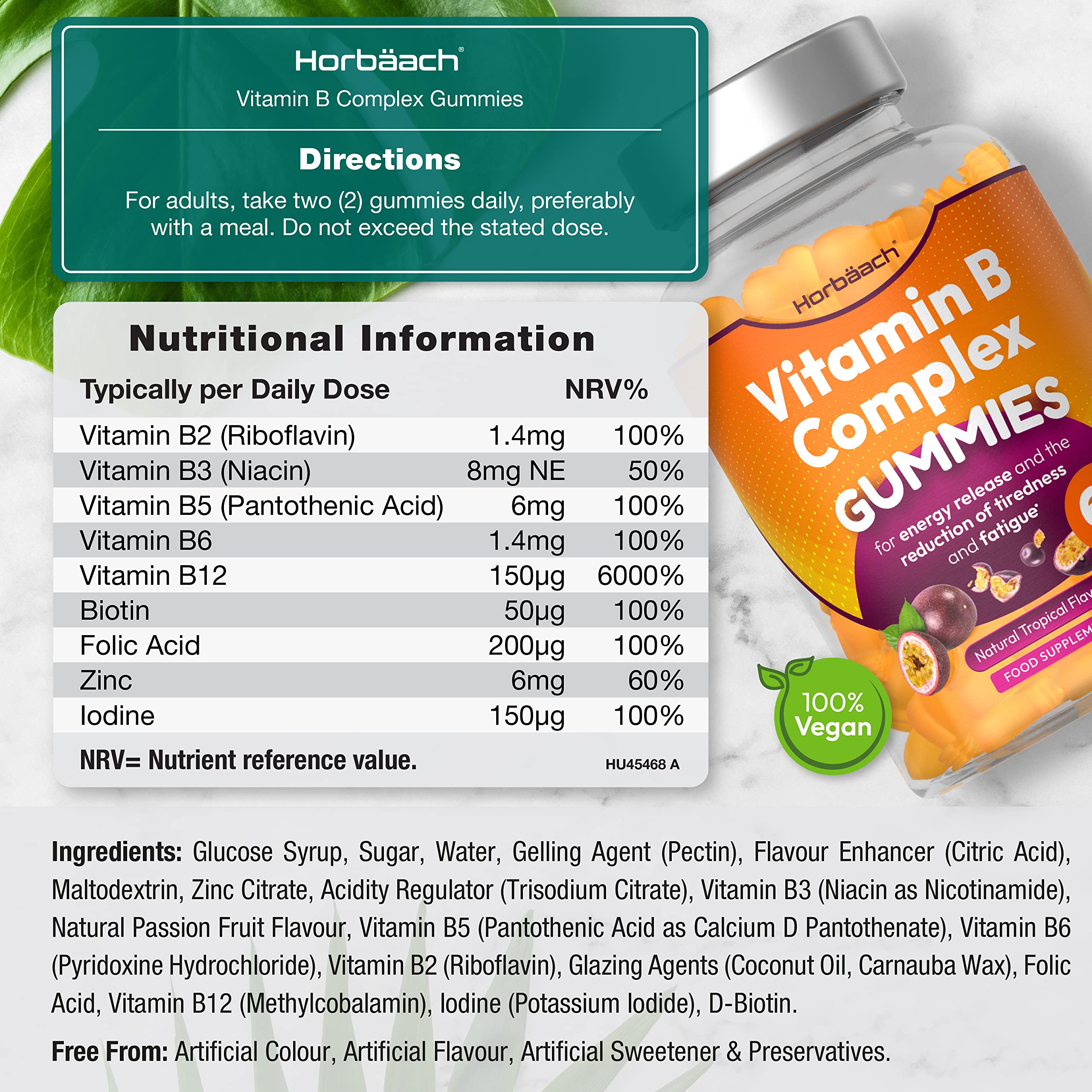 Vitamin B Complex Gummies | 60 Vegan Gummies - Tablet Alternative | High Strength B12 Horbäach Au supplements