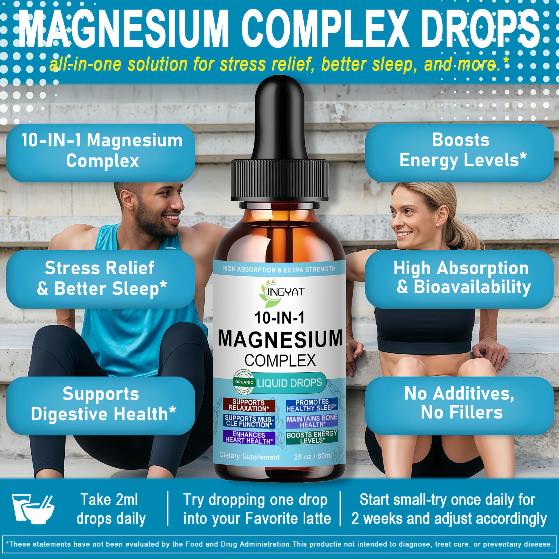 High Absorption Magnesium Complex Drops | 10-in-1 Liquid Magnesium Complex for Women & Men with Glycinate,Citrate,Taurate | for Stress Relief,Sleep,Heart Health | Vegan,Non-GMO,Fast-Acting Formula JINGYAT Au supplements