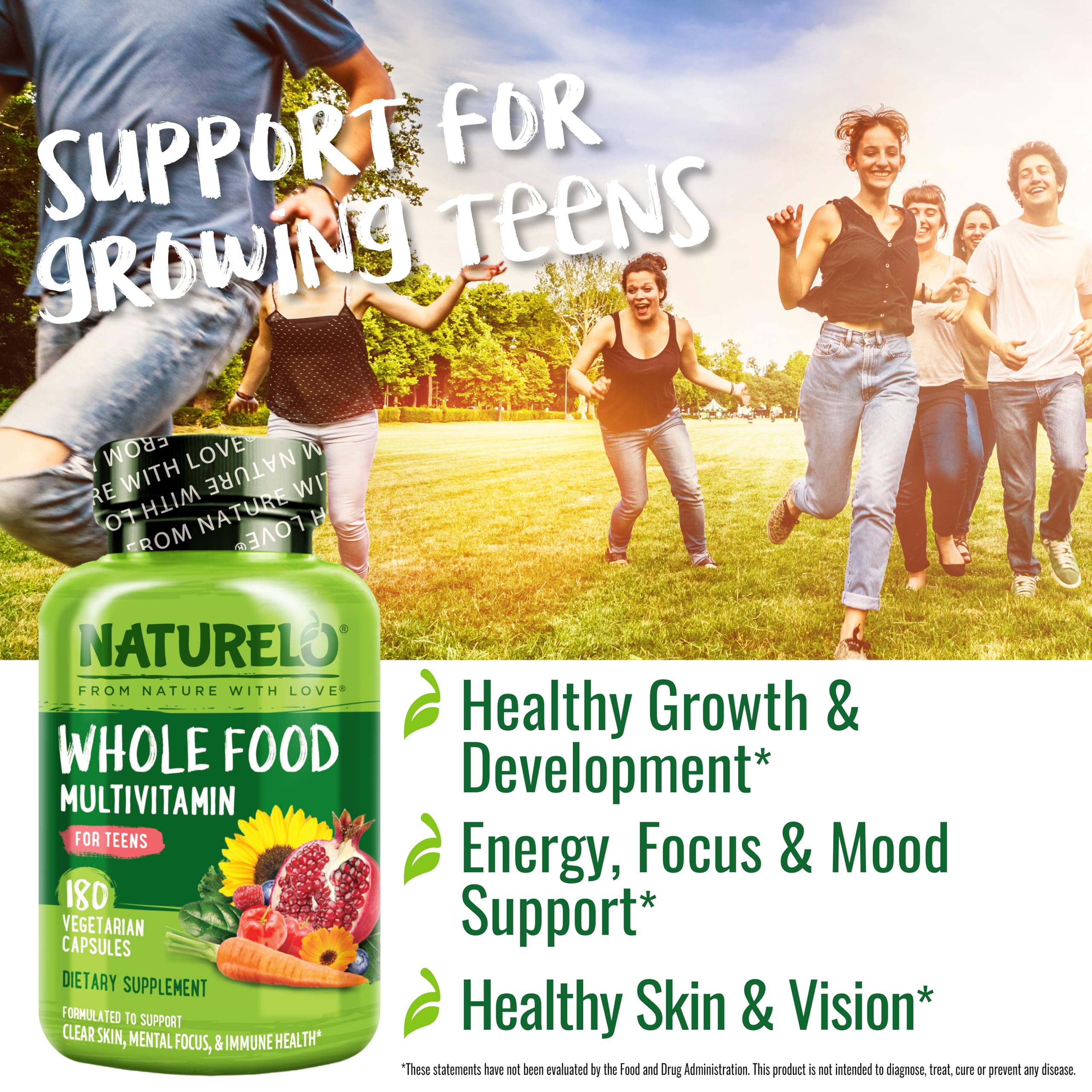NATURELO Multivitamins for Teenage Girls/Boys, 180 Capsules, Whole Food Multivitamin with Minerals, Non-GMO, Vegetarian NATURELO Au supplements