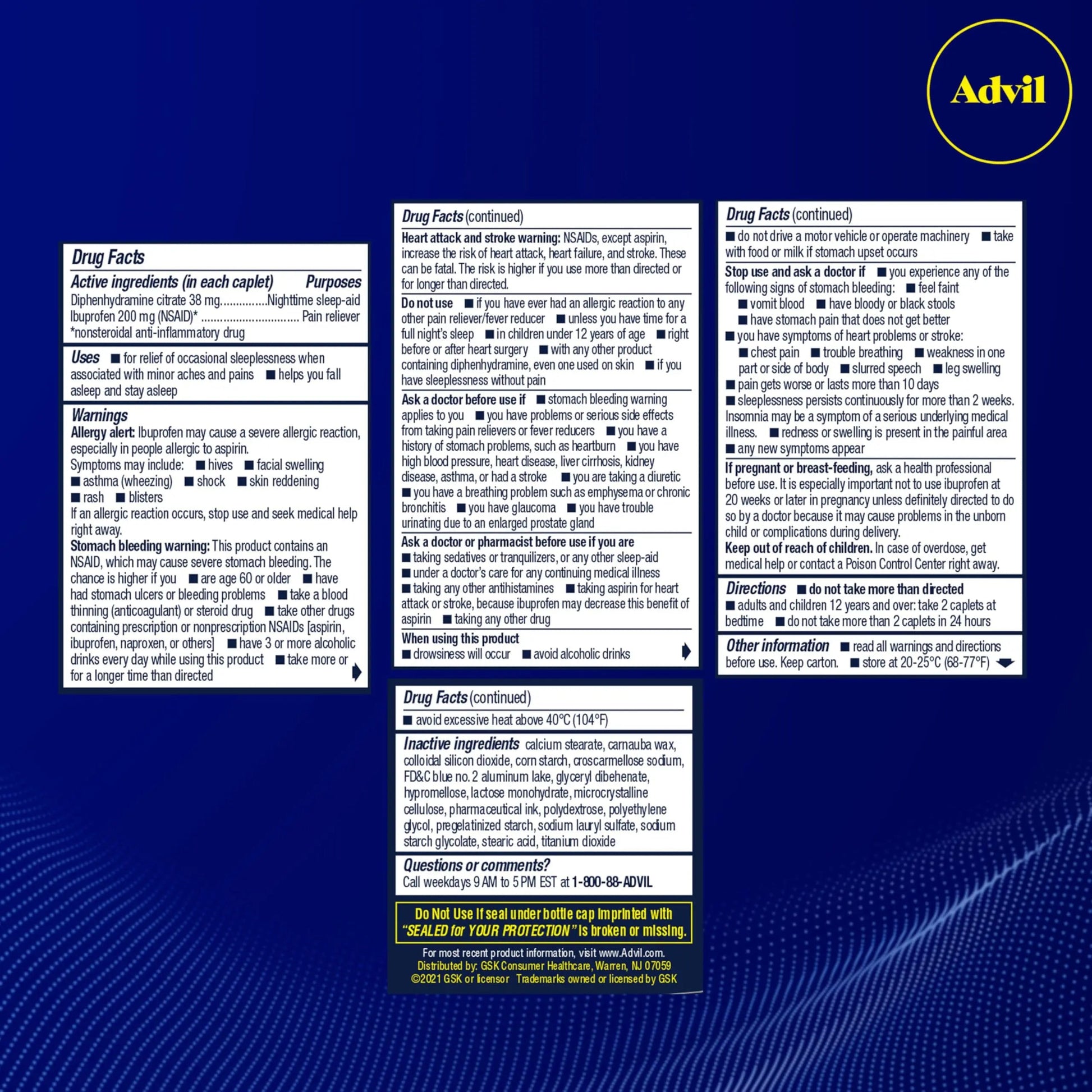 Advil PM Pain Reliever And Nighttime Sleep Aid, Pain Medicine With Ibuprofen For Pain Relief And Diphenhydramine Citrate For A Sleep Aid - 120 Coated Caplets Advil Au supplements