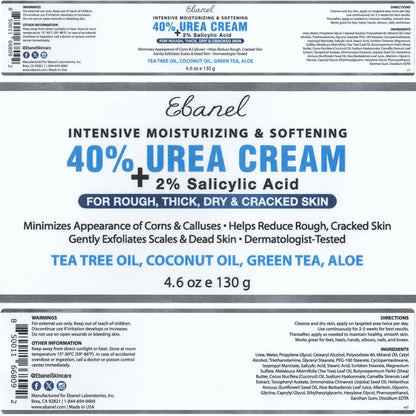 Ebanel Urea Cream 40% plus Salicylic Acid 2%, Foot Cream for Dry Cracked Heels Feet Knees Elbows Hands, Foot Dead Skin Cuticle Callus Remover Toenail Softener, Keratolytic Skin Barrier Repair, 3-Pack Ebanel buy supplements Au