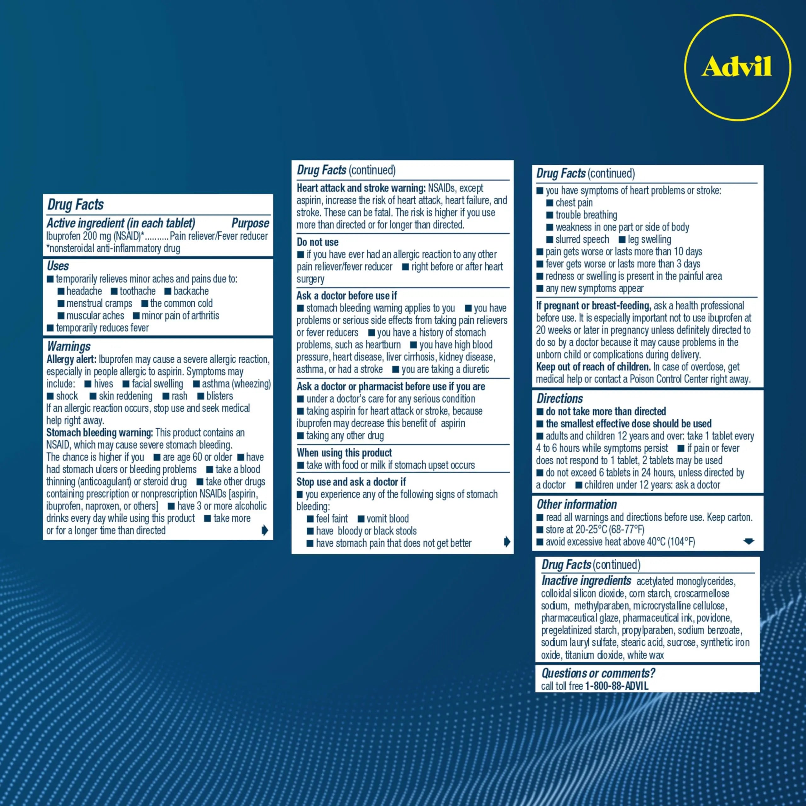 Advil Pain Reliever and Fever Reducer, Pain Relief Medicine with Ibuprofen 200mg for Headache, Backache, Menstrual Pain and Joint Pain Relief - 300+24 Coated Tablets Advil Au supplements