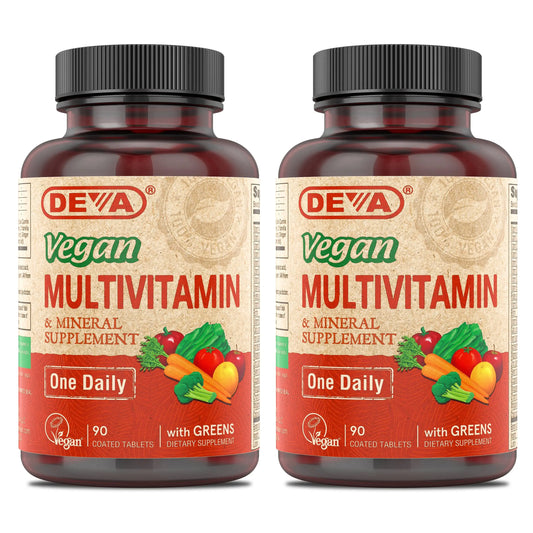 DEVA Vegan Multivitamin & Mineral Supplement with Iron 2-Pack, Spirulina, Chlorella, Ashwagandha, Broccoli & More, 90 Coated Tablets Each DEVAAU supplements