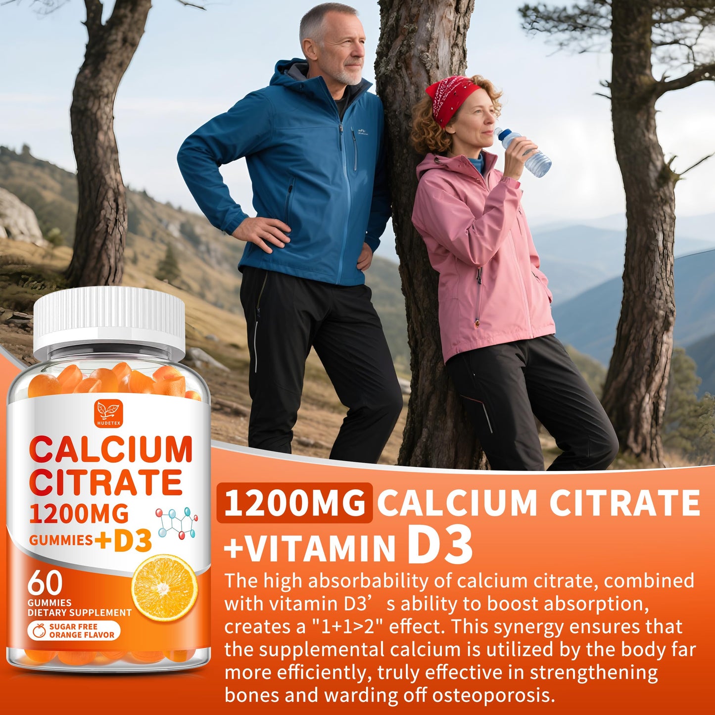 (2 Pack) Calcium Citrate 1200 mg with Vitamin D3 Gummies for Women & Men,Calcium Supplements for Bone & Teeth Support,High Absorption - Easy to Digest, HudetexUS supplements