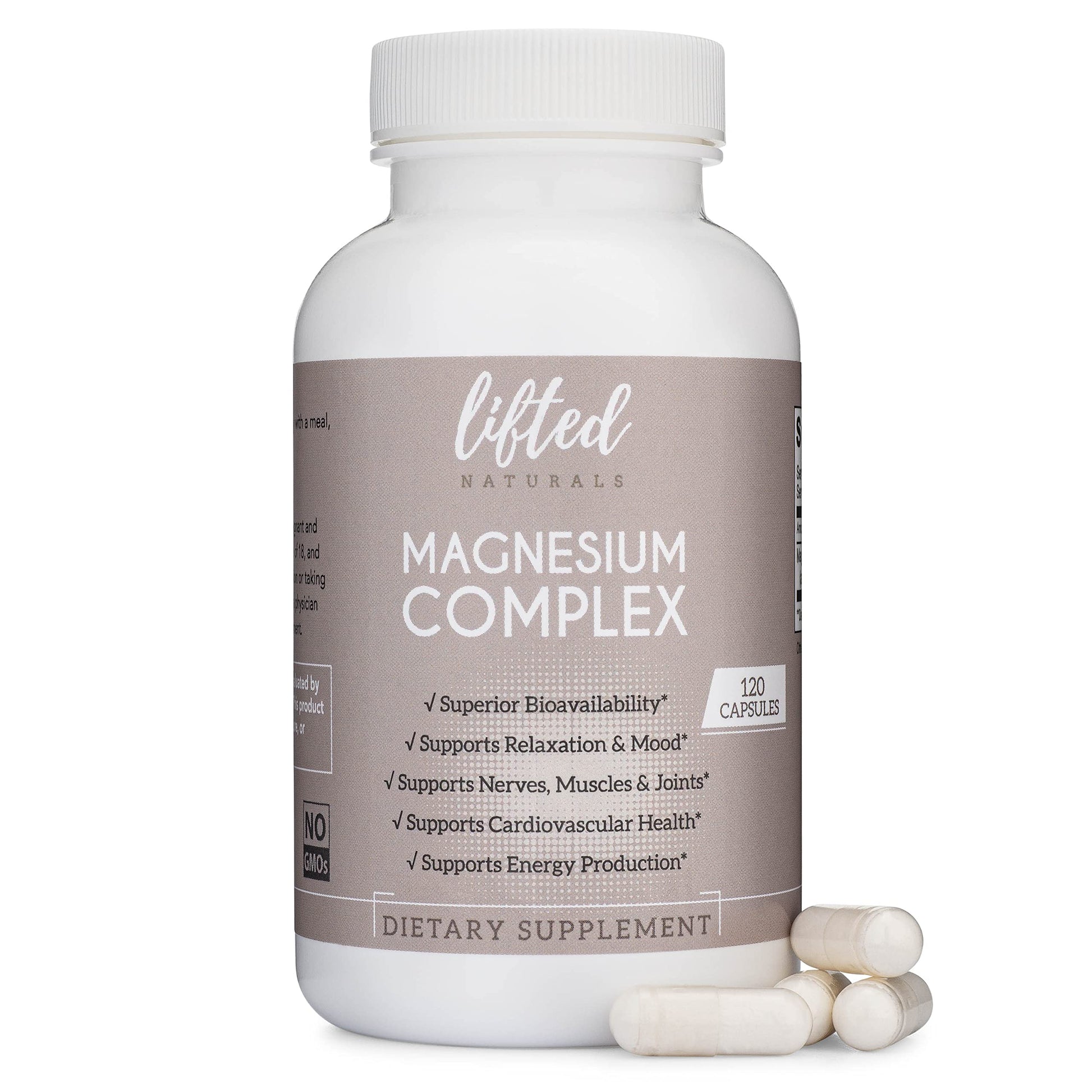 Magnesium Complex - Lifted Naturals Magnesium Supplement w/Bisglycinate, Malate, Taurate - 120 Capsules - Bioavailable Magnesium Formula for Mood, Sleep, Energy Support* Lifted Naturals Au supplements