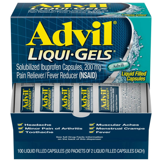 Advil Liqui-Gels Pain Reliever and Fever Reducer, Pain Medicine for Adults with Ibuprofen 200mg for Headache, Backache, Menstrual Pain and Joint Pain Relief - 50x2 Liquid Filled Capsules AdvilAu supplements