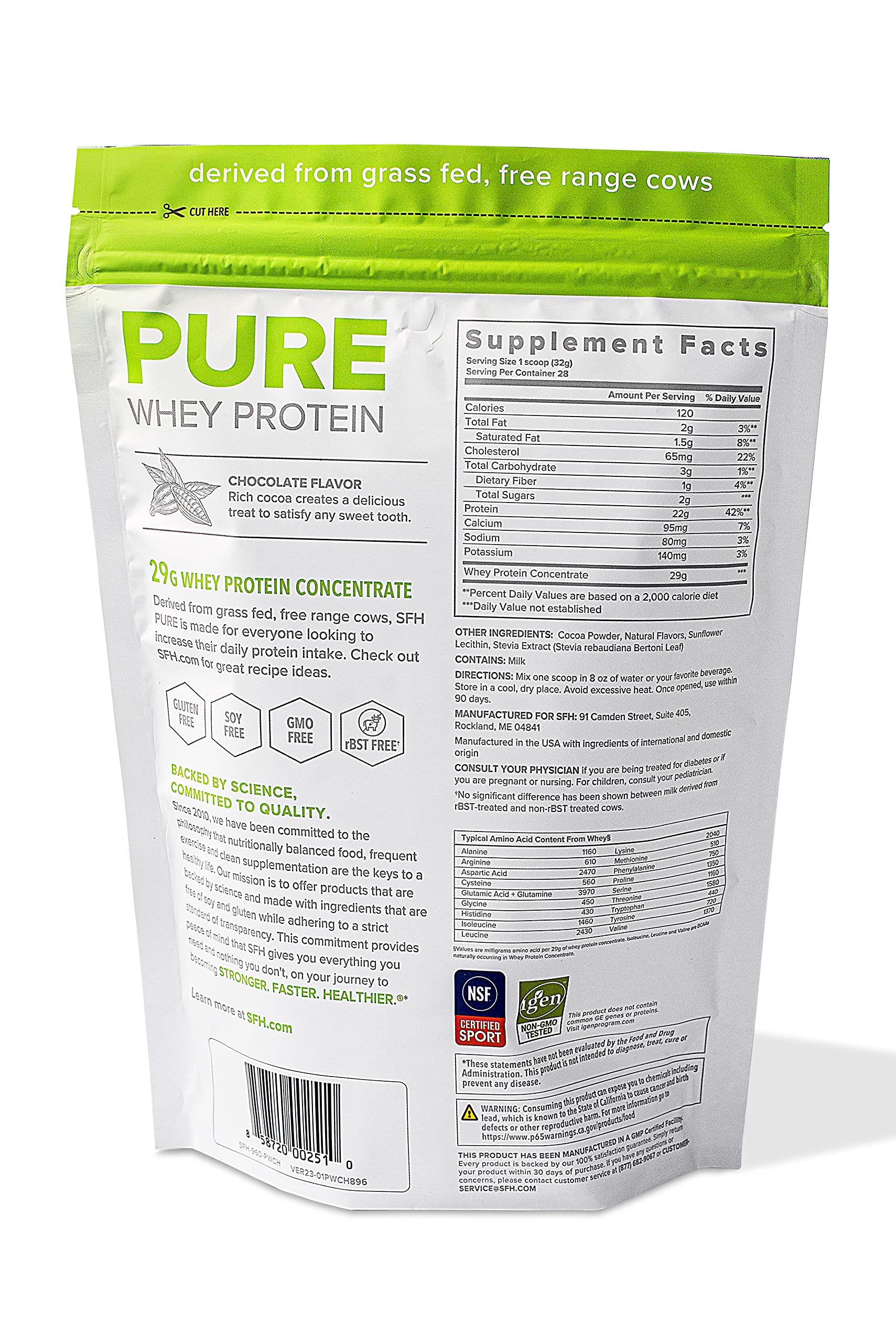 SFH Pure Whey Protein Powder (Chocolate) Best Tasting 100% Grass Fed Whey SFH Au supplements
