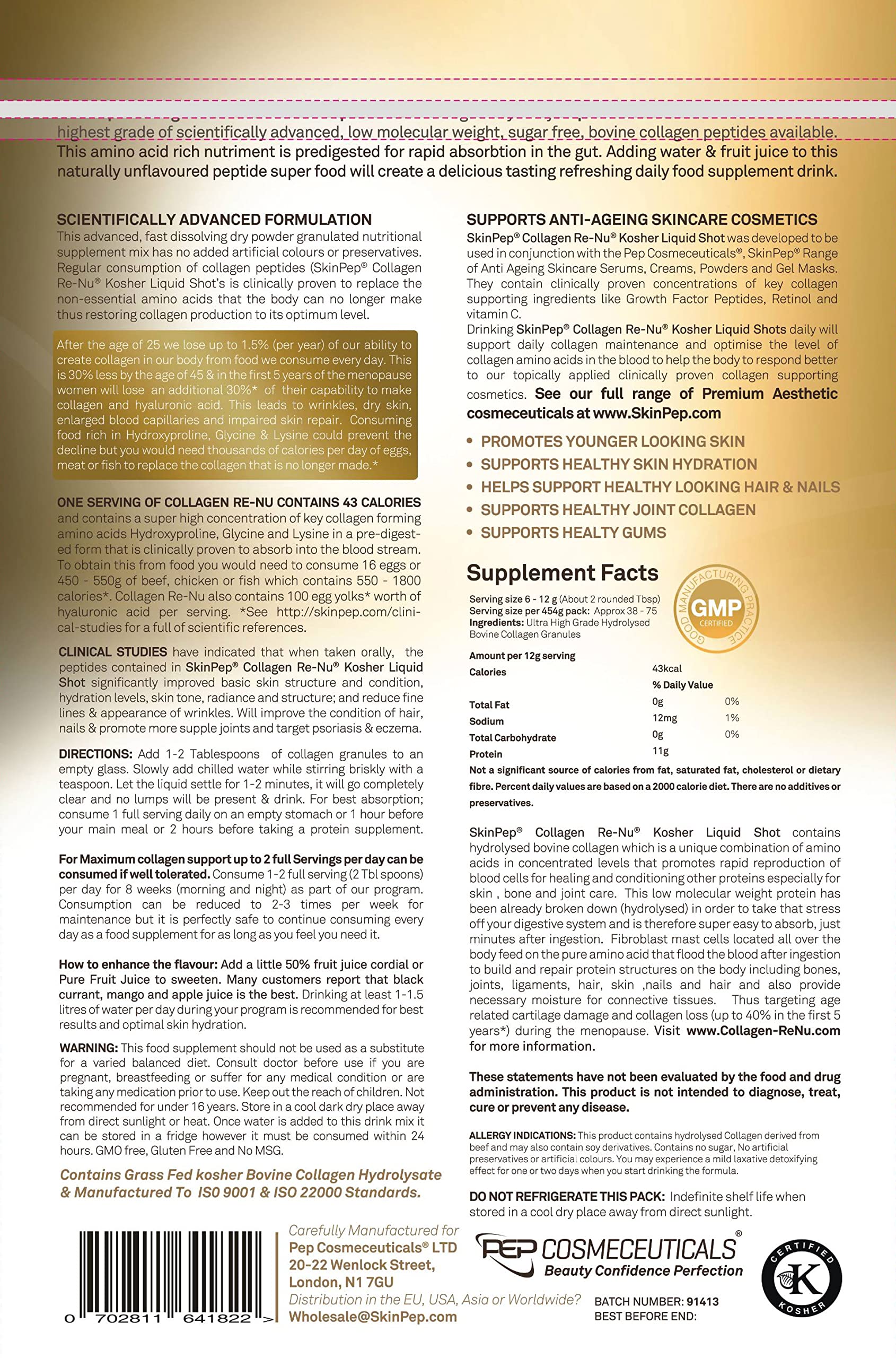 Collagen Powder, Ultra Premium Hydrolysed Bovine Collagen Peptides by SkinPep Skin Pep Au supplements