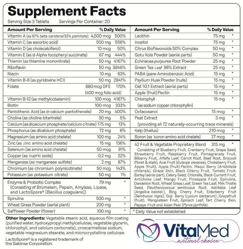 Vita Forte Vegan Multivitamin with Probiotics, Digestive Enzymes & 42 Fruits & Vegetables – Halal Certified VitaMed Au supplements