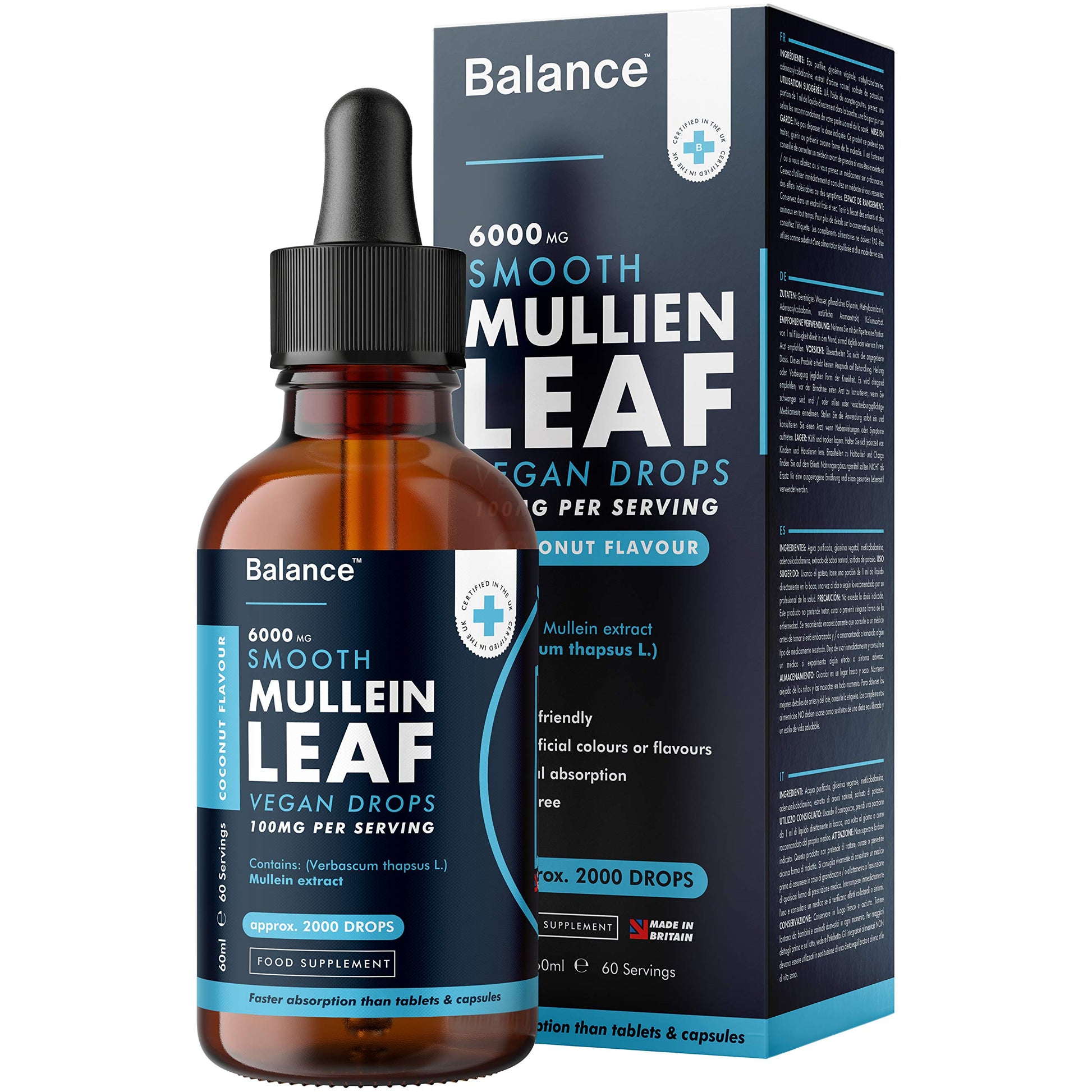 Balance Mullein Leaf Liquid Drops - 60ml for 2 Month Supply - High Strength - Vegan Balance Au supplements