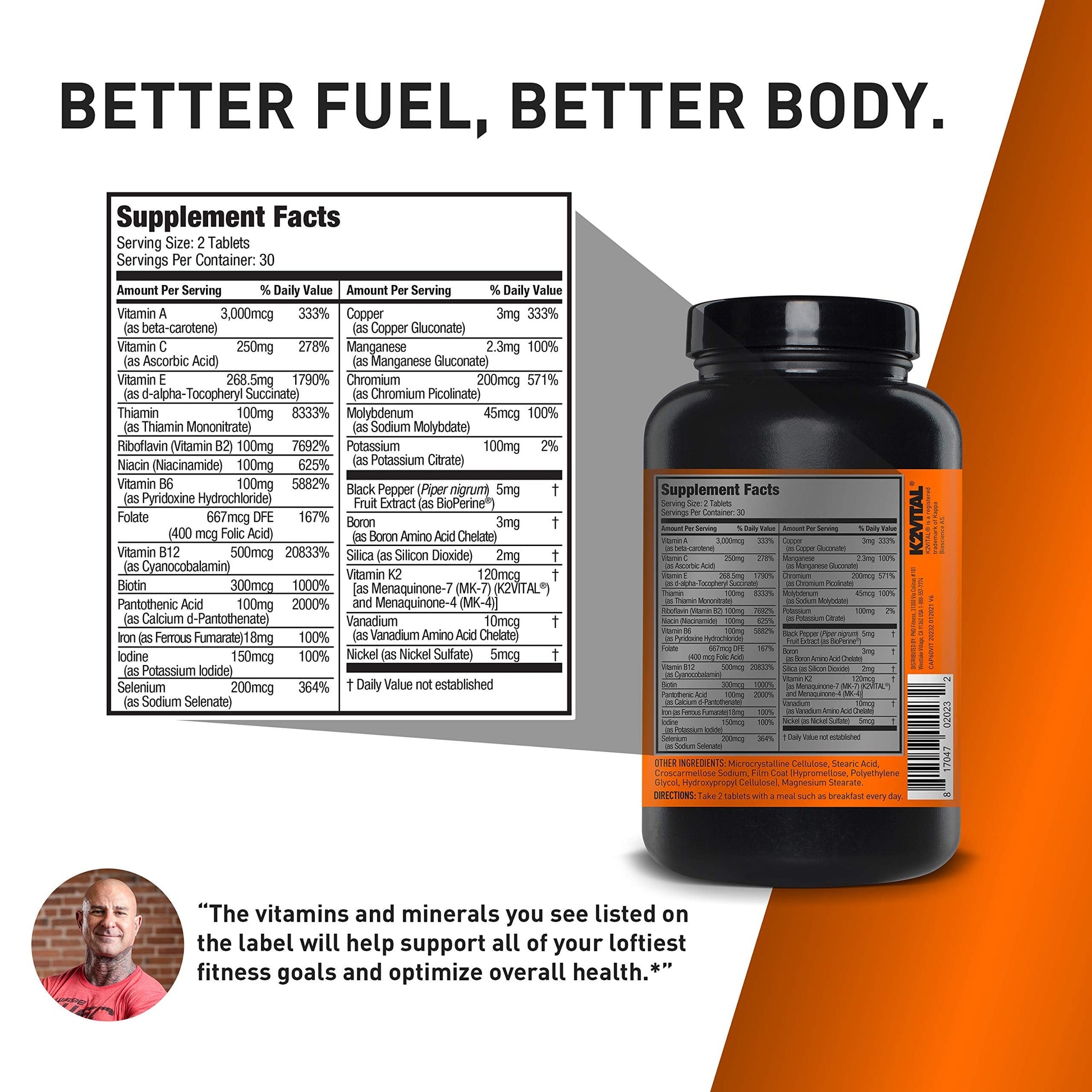JYM Supplement Science PRO JYM 45 Servings - Tahitian Vanilla Bean & tamin & Mineral Support, Vitamin A, C, B6, B12, E, K, Boron, Biotin, Potassium 60 Tablets JYM Supplement Science Au supplements