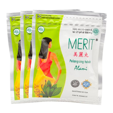 Diet Pills Merit Indonesian Slimming Capsules 500 mg Sari Sehat, 21 Pills